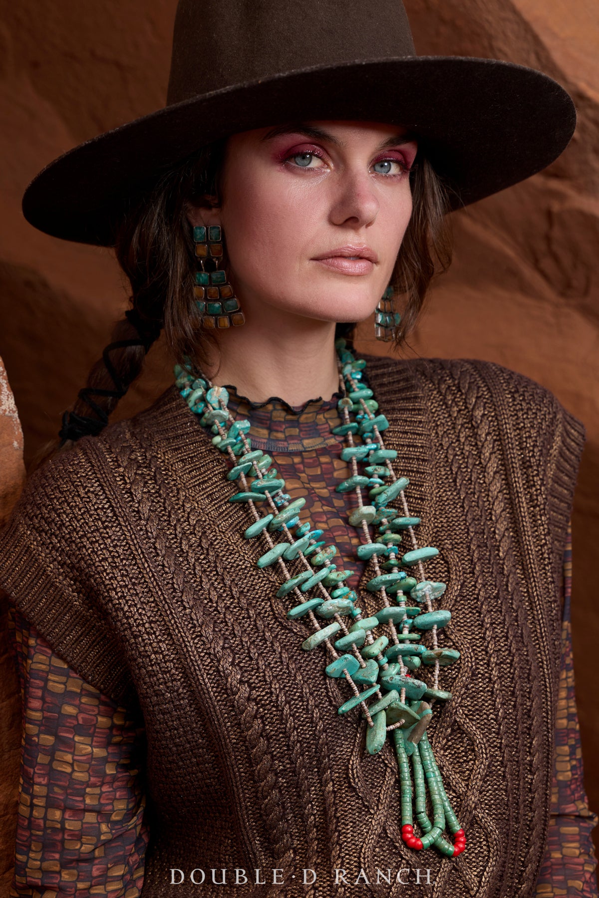 Necklace, Natural Stone, Tab, Turquoise, Double Strand, Vintage, Estate, Mid 20th Century, 1350