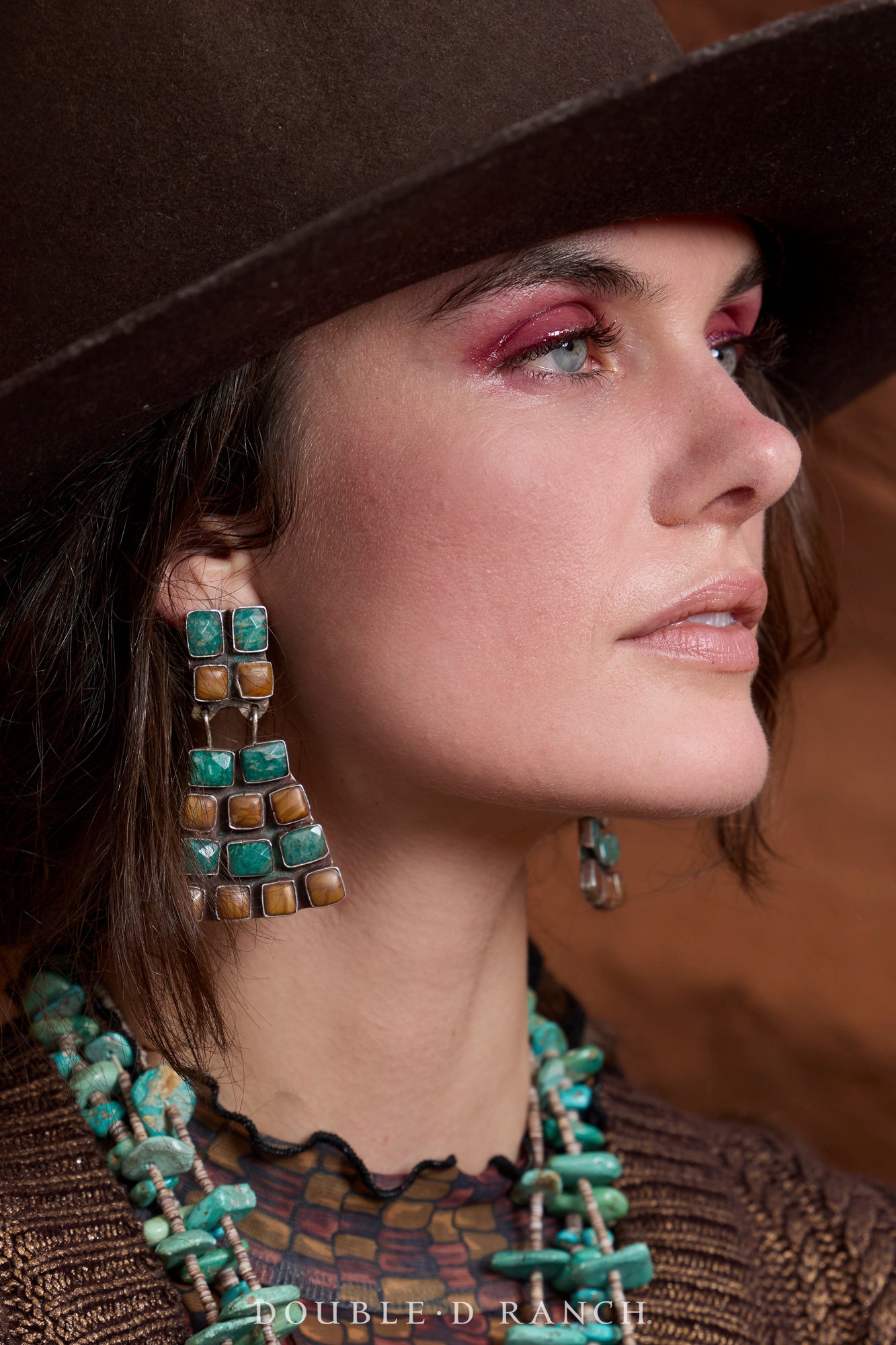 Earrings, Oscar Betz, Fan, Russian Amazonite and YellowJasper, Hallmark, Contemporary, 2049