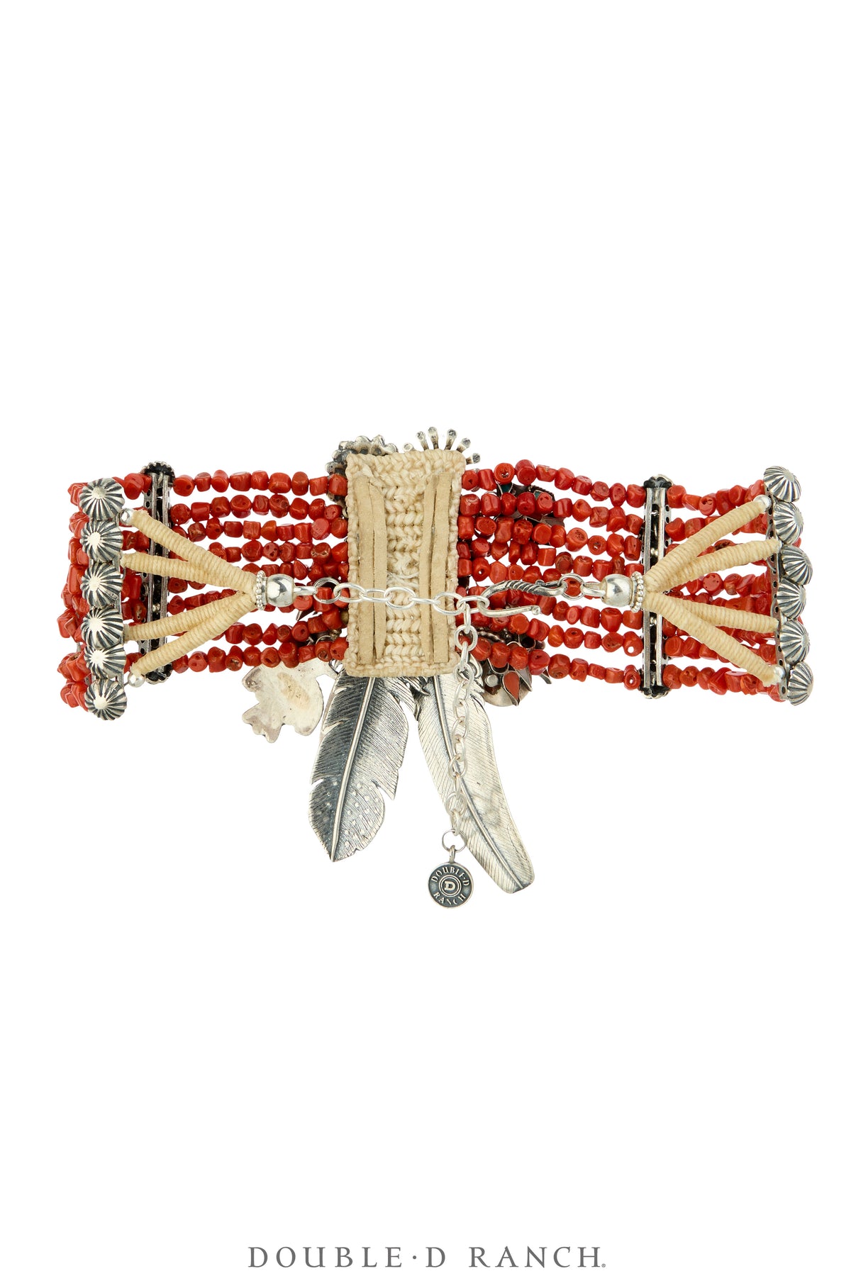 Necklace, MB, Choker, Aguilar, Coral With Up-Cycled Vintage Inlay Charms, Contemporary, 142F