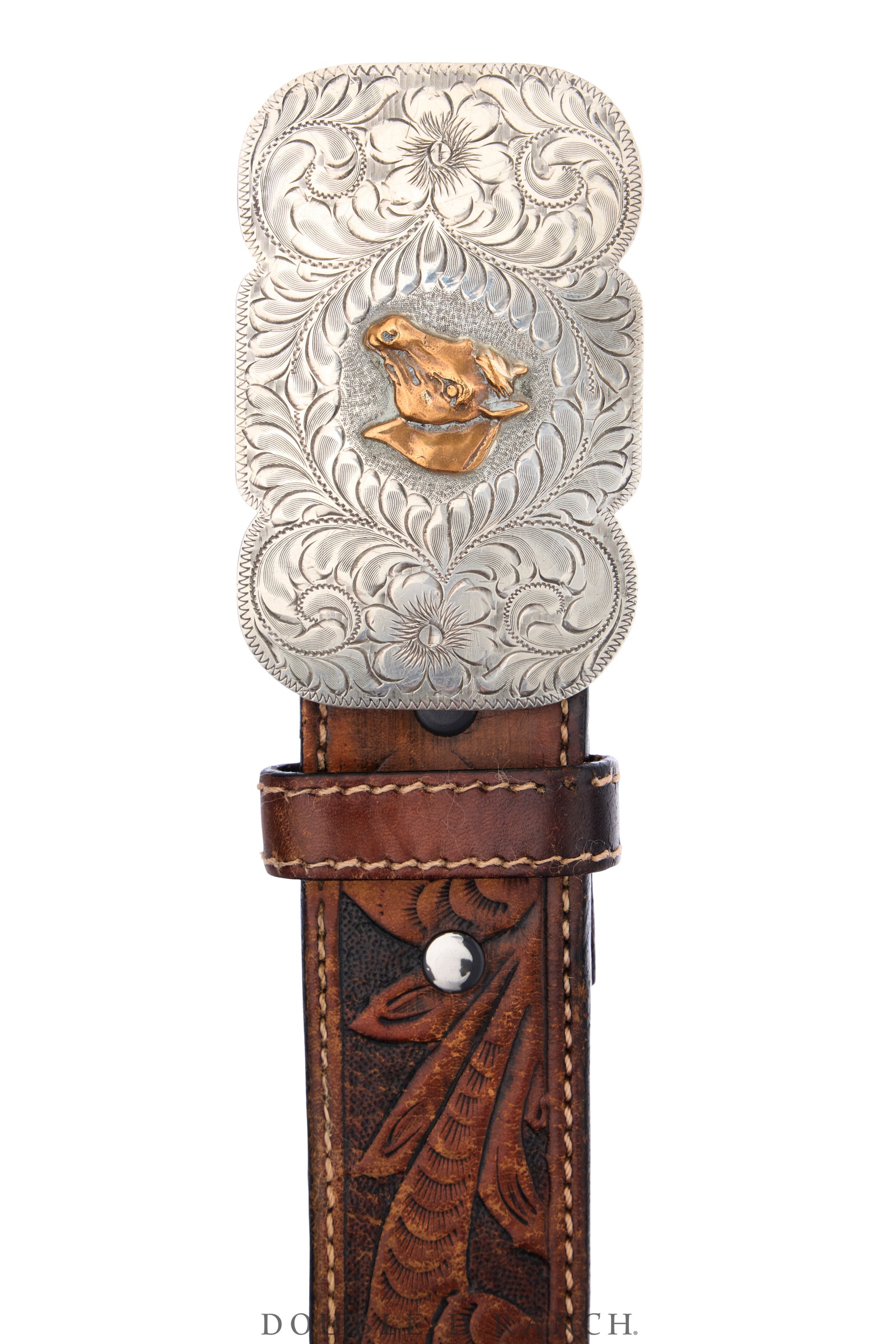 Belt, A Vintage, Buckle, Western, Engraved Scrollwork, Horse, Hallmark, Vintage, 1190