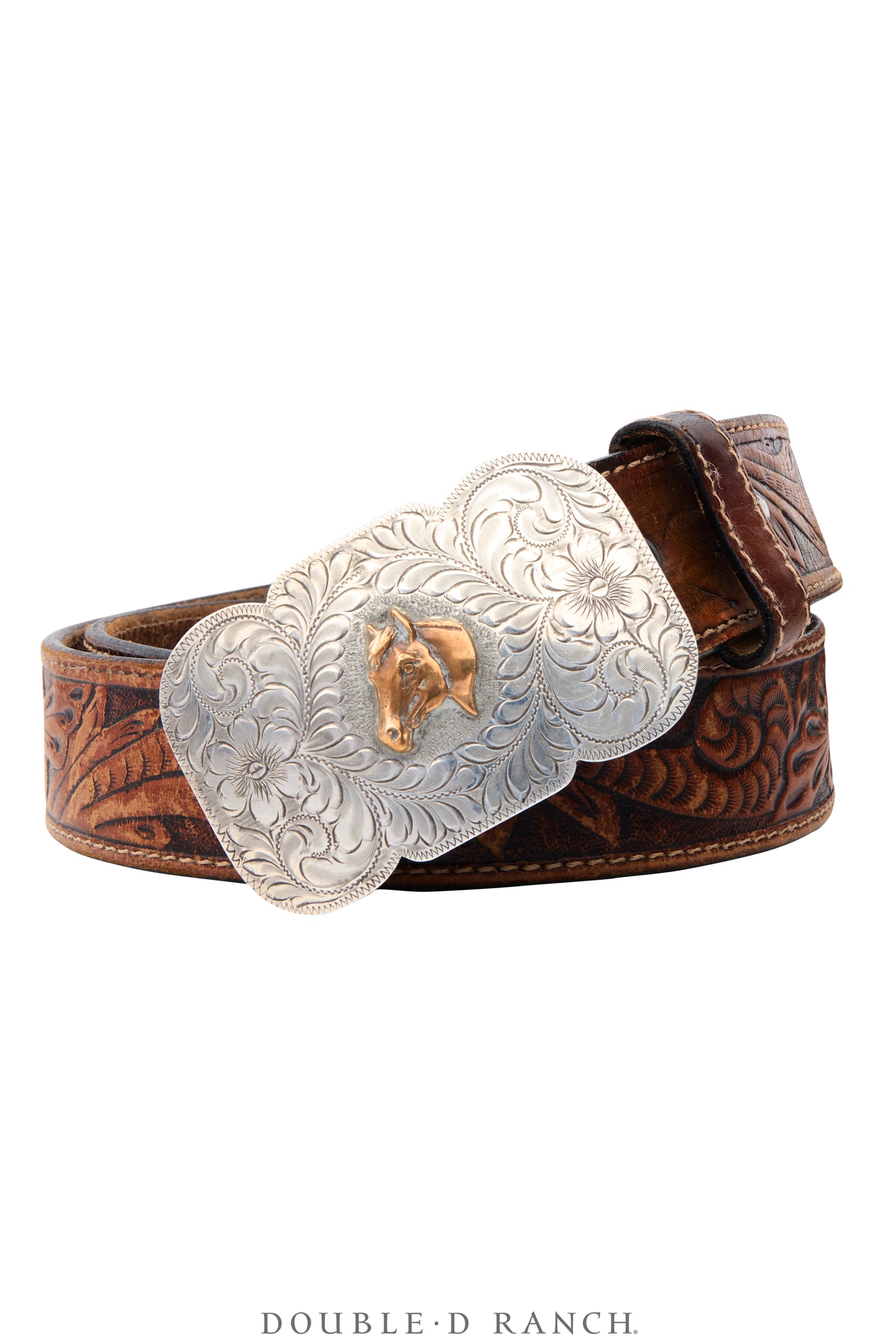Belt, A Vintage, Buckle, Western, Engraved Scrollwork, Horse, Hallmark, Vintage, 1190