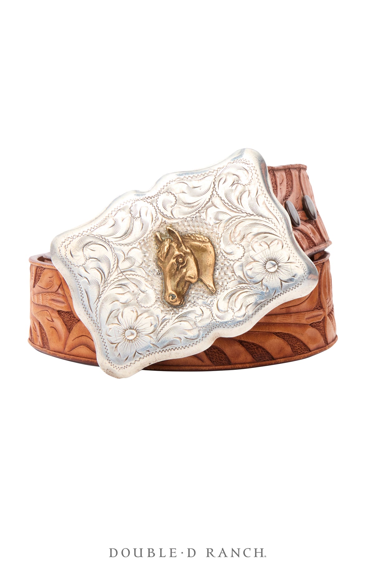 Belt, A Vintage, Buckle, Western, Engraved Scrollwork, Horse, Vintage, 1191