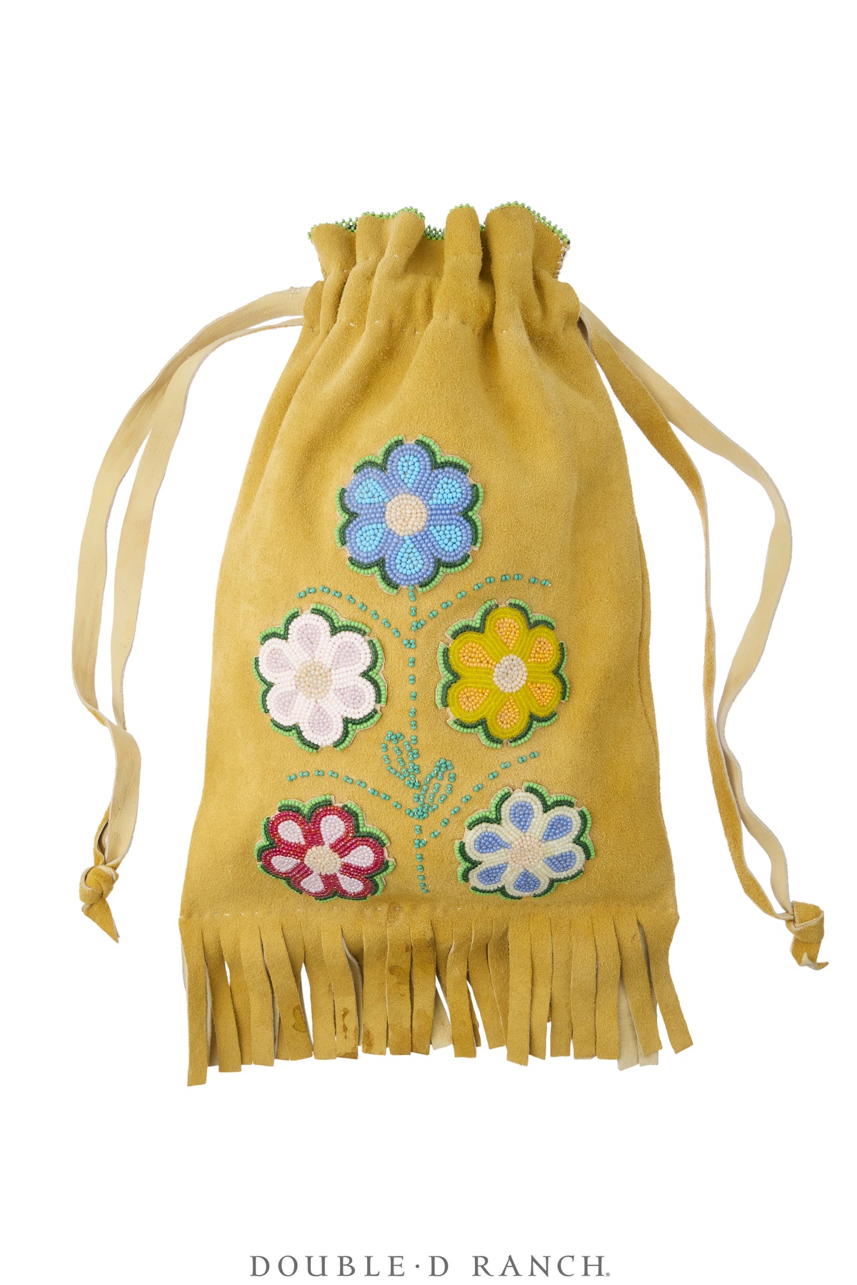 Bag, Drawstring, Deerskin, Floral Beadwork, Vintage, 1499