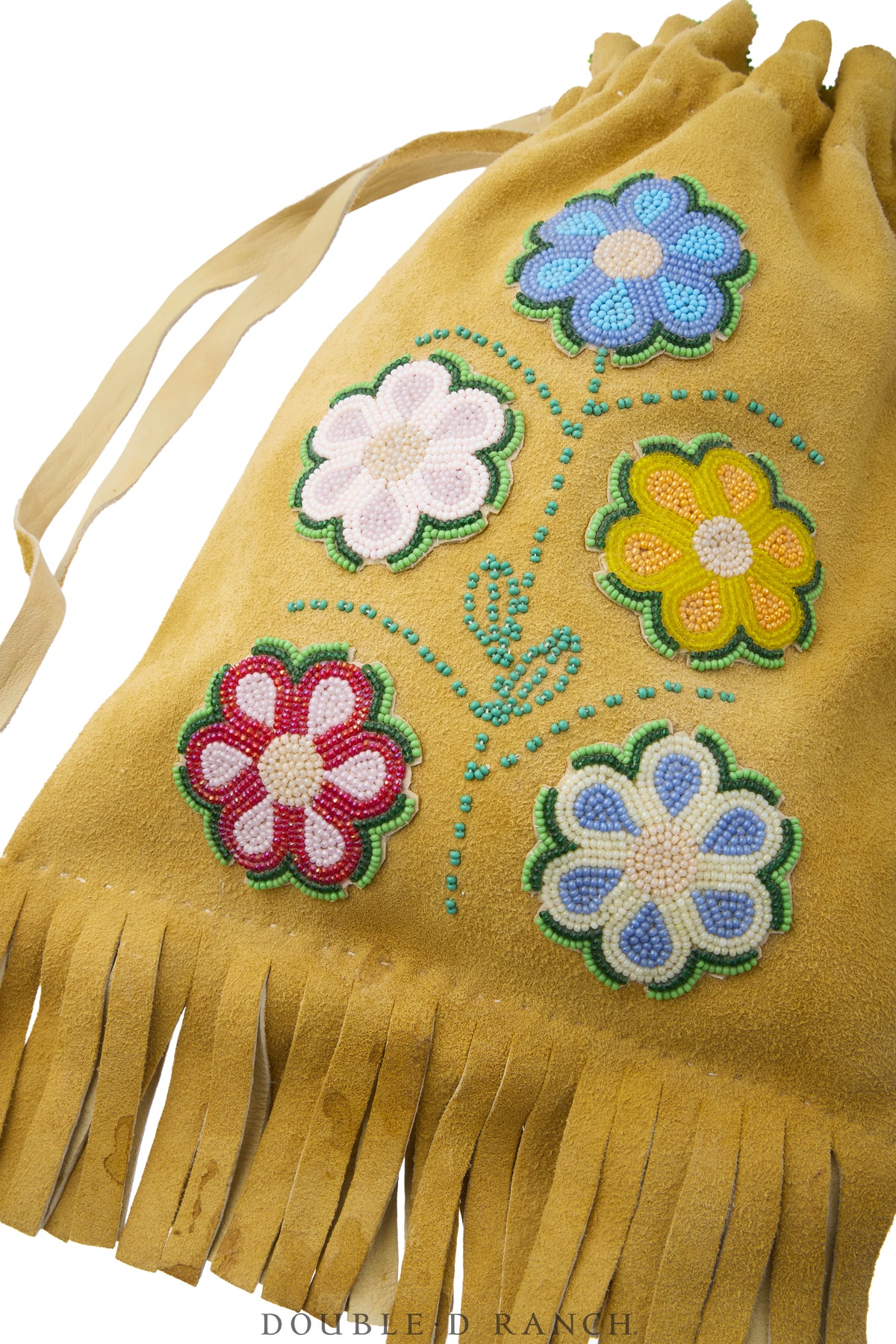 Bag, Drawstring, Deerskin, Floral Beadwork, Vintage, 1499