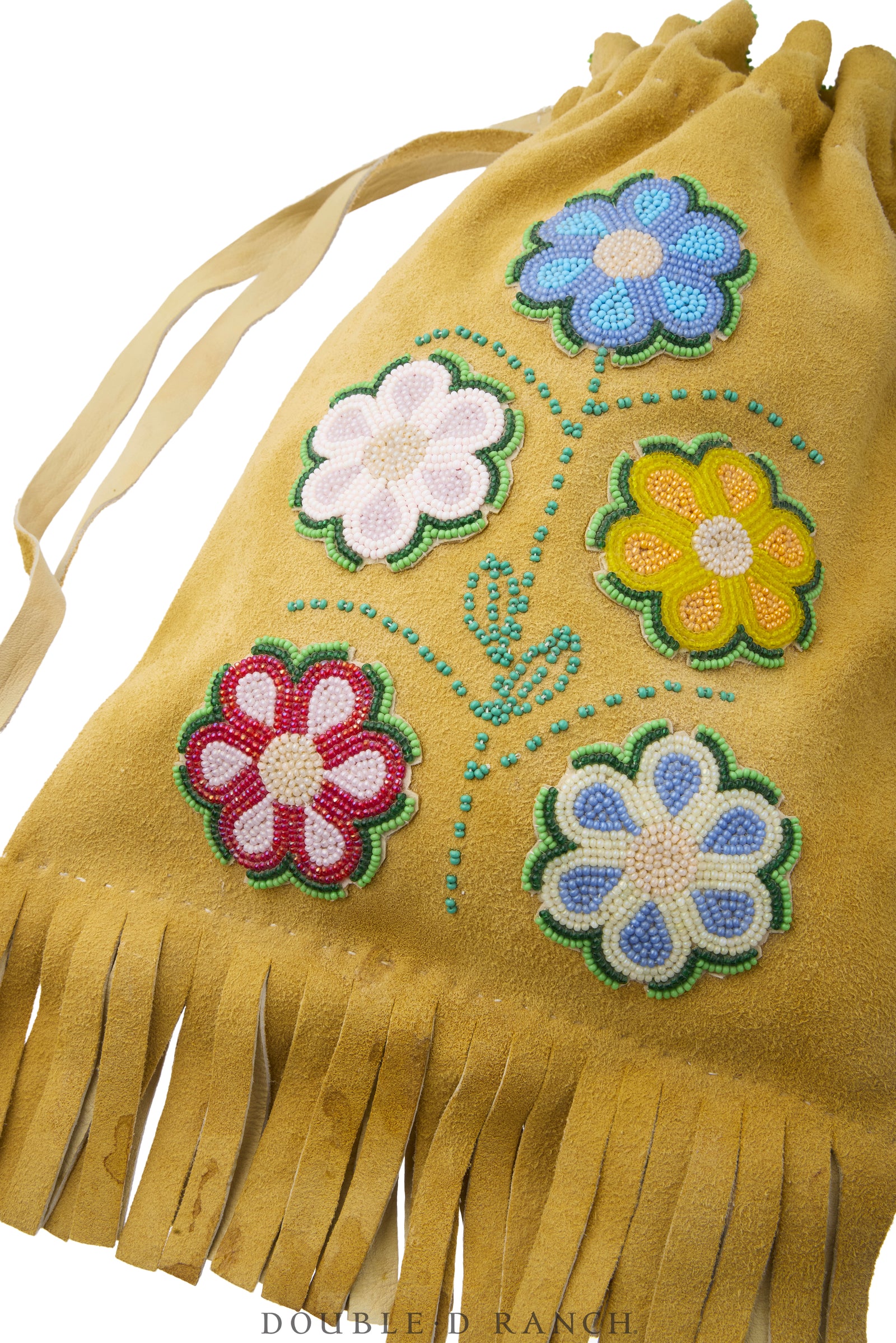 Bag, Drawstring, Deerskin, Floral Beadwork, Vintage, 1499