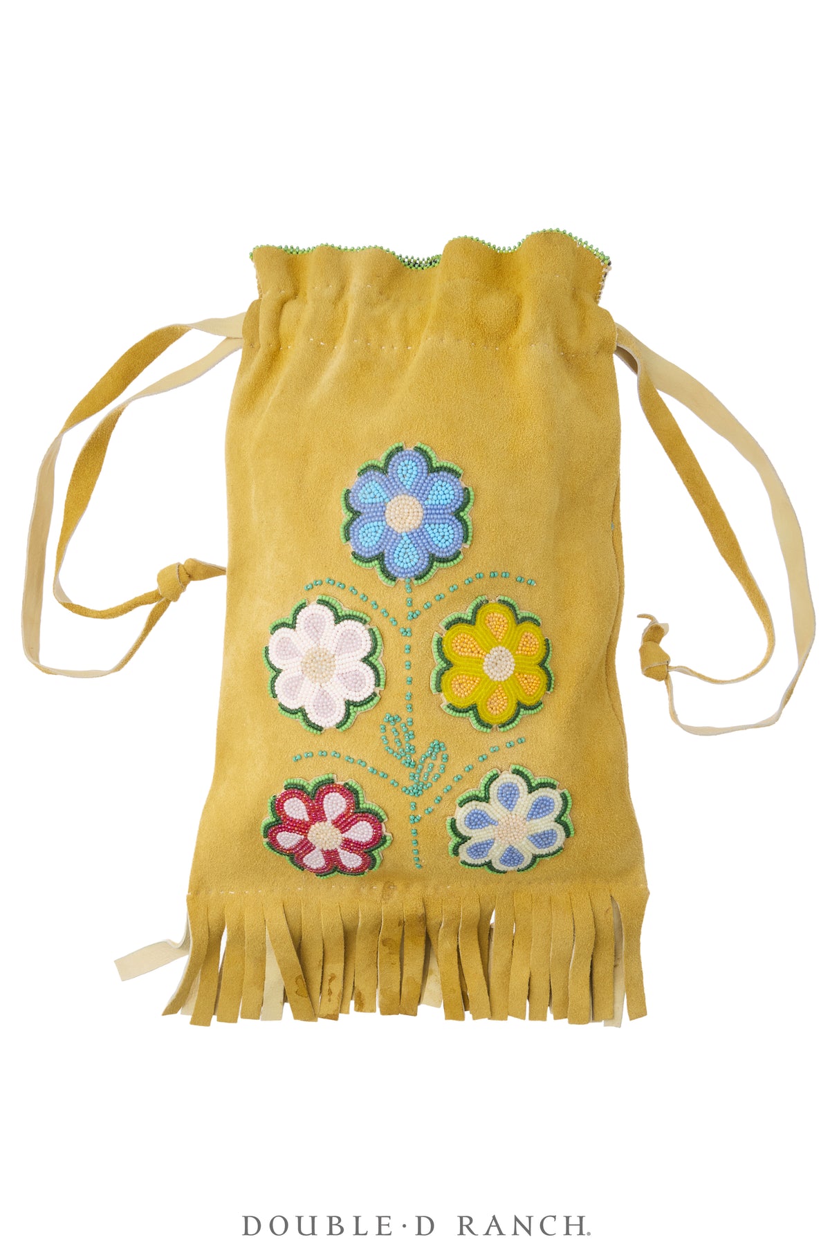 Bag, Drawstring, Deerskin, Floral Beadwork, Vintage, 1499