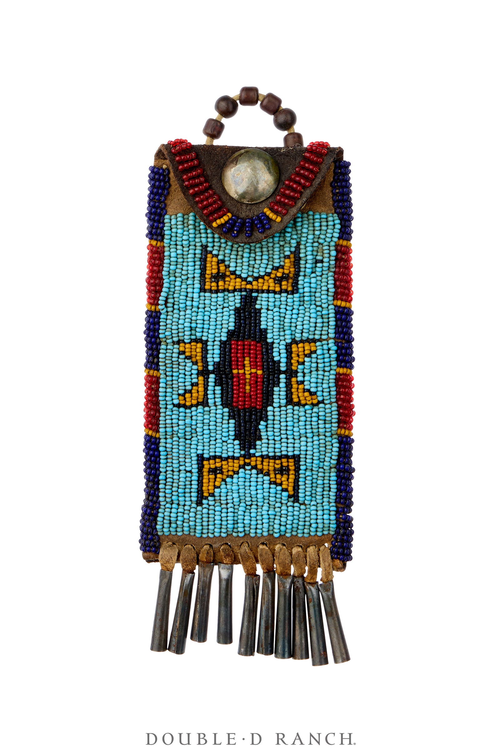 Bag, Beaded Whetstone Knife Sheath, Sinew Sewn With Cones, Antique 1880's, 1474