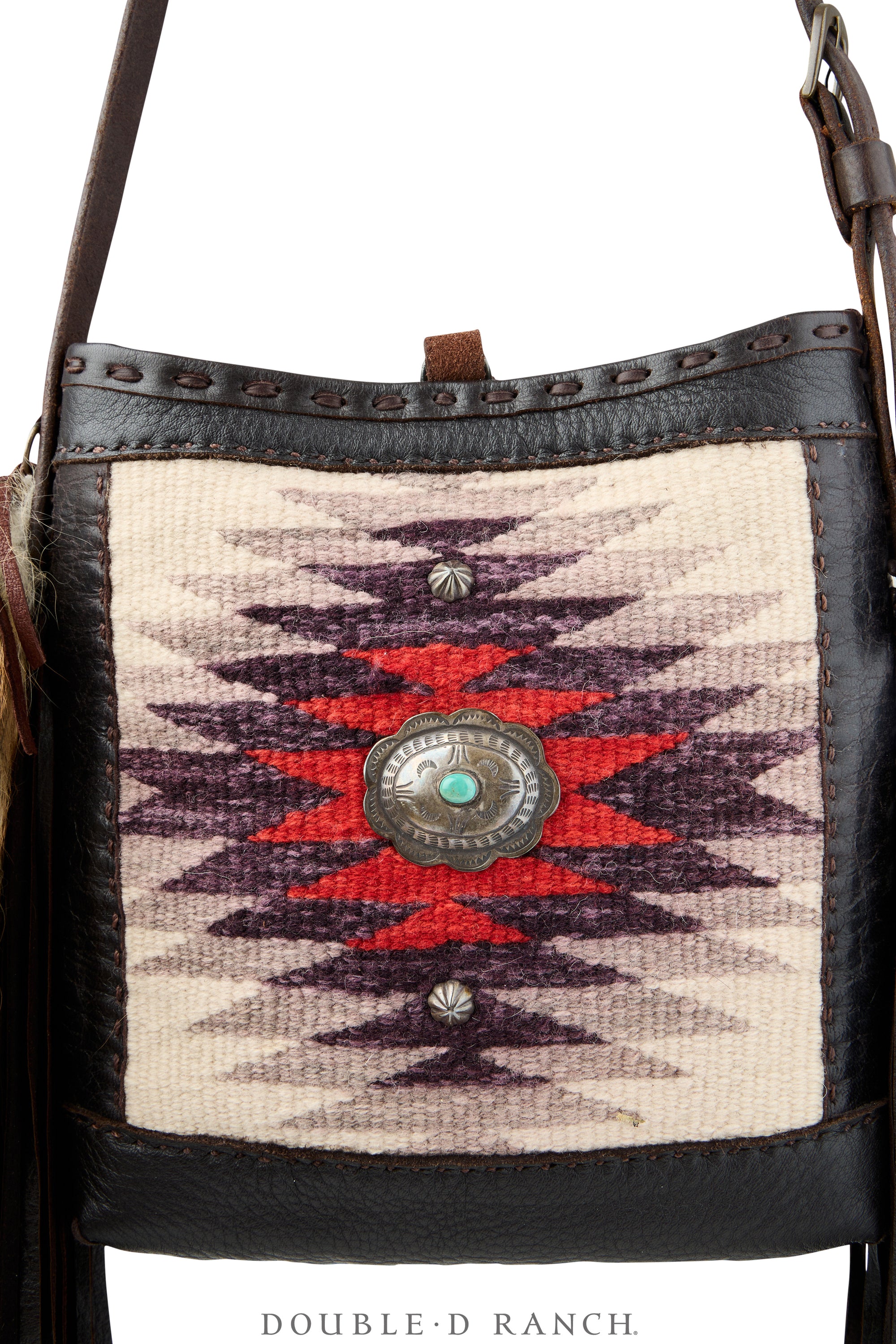 Bag, Shoulder, Navajo Rug With Fur Tail, Sterling Silver Concho, J Aug
