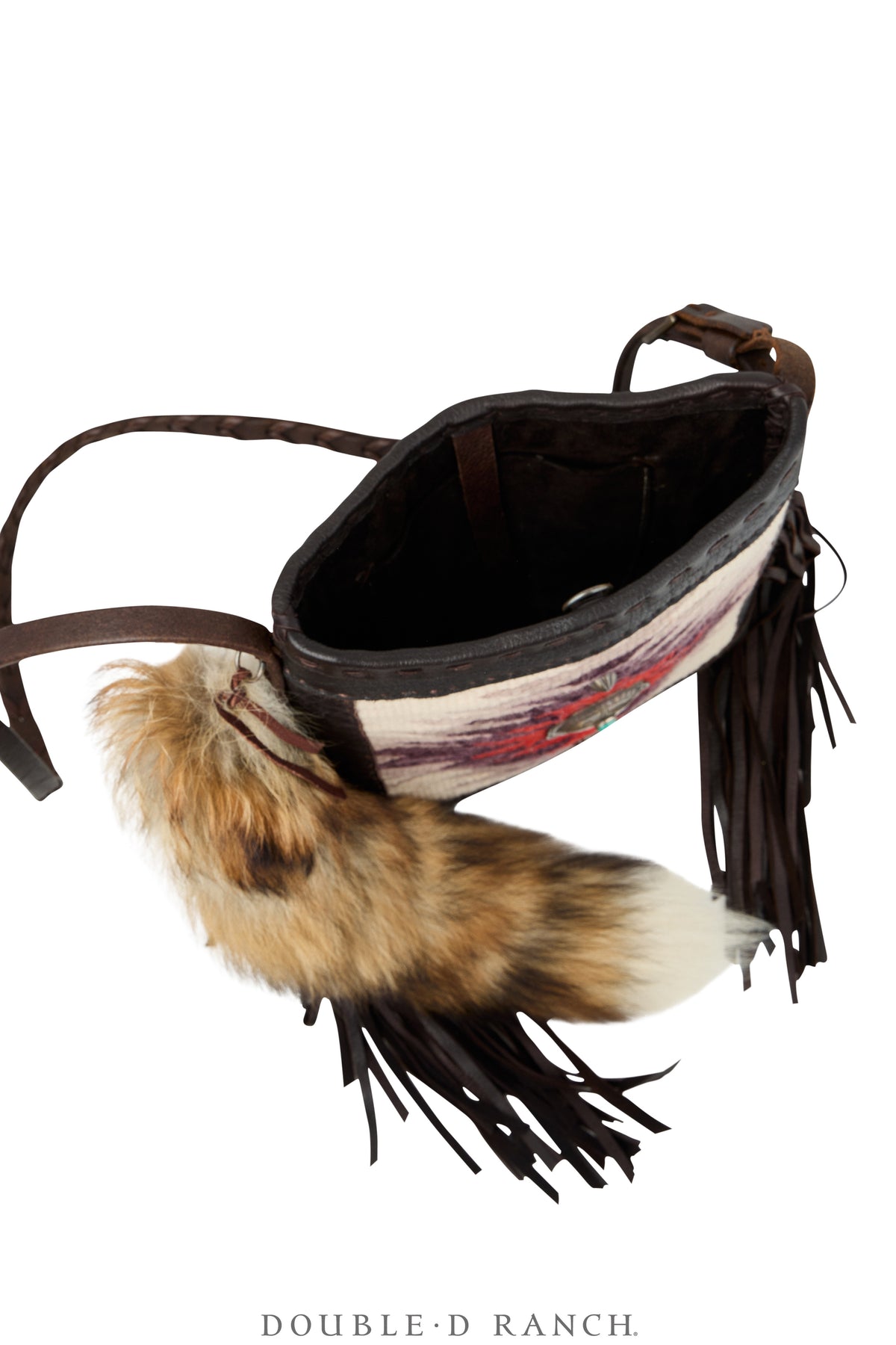Bag, Shoulder, Navajo Rug With Fur Tail, Sterling Silver Concho, J Augur, Vintage, 1477
