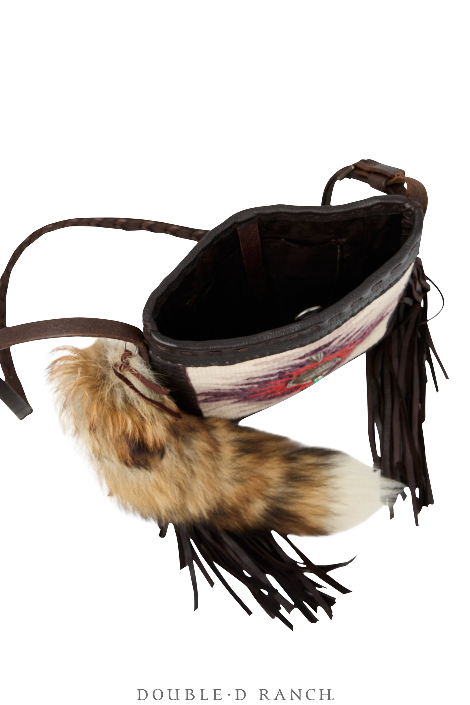 Bag, Shoulder, Navajo Rug With Fur Tail, Sterling Silver Concho, J Augur, Vintage, 1477