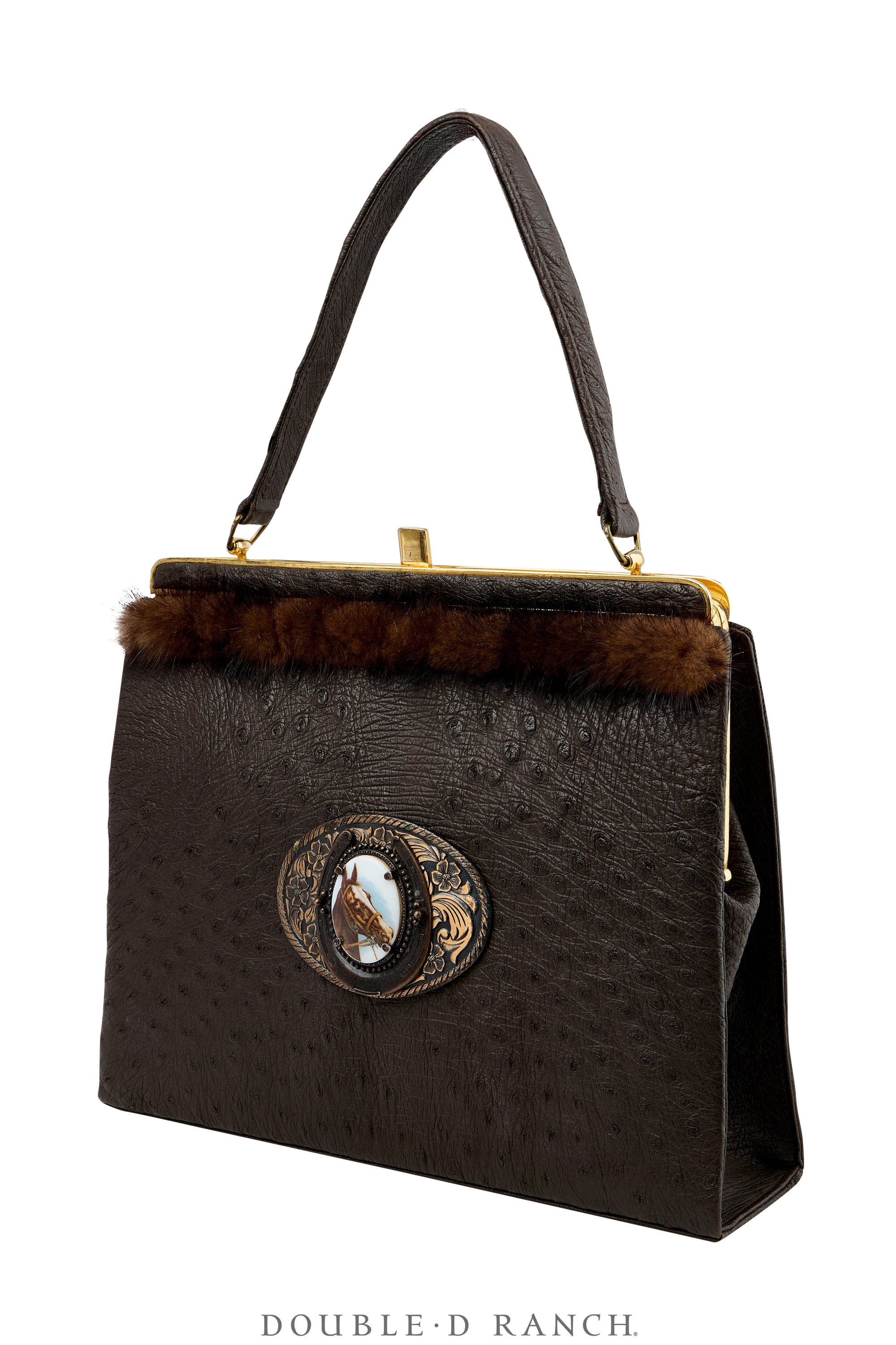 Bag, Silver Label, Ostrich with Quarter Horse Cameo Buckle, Repurposed