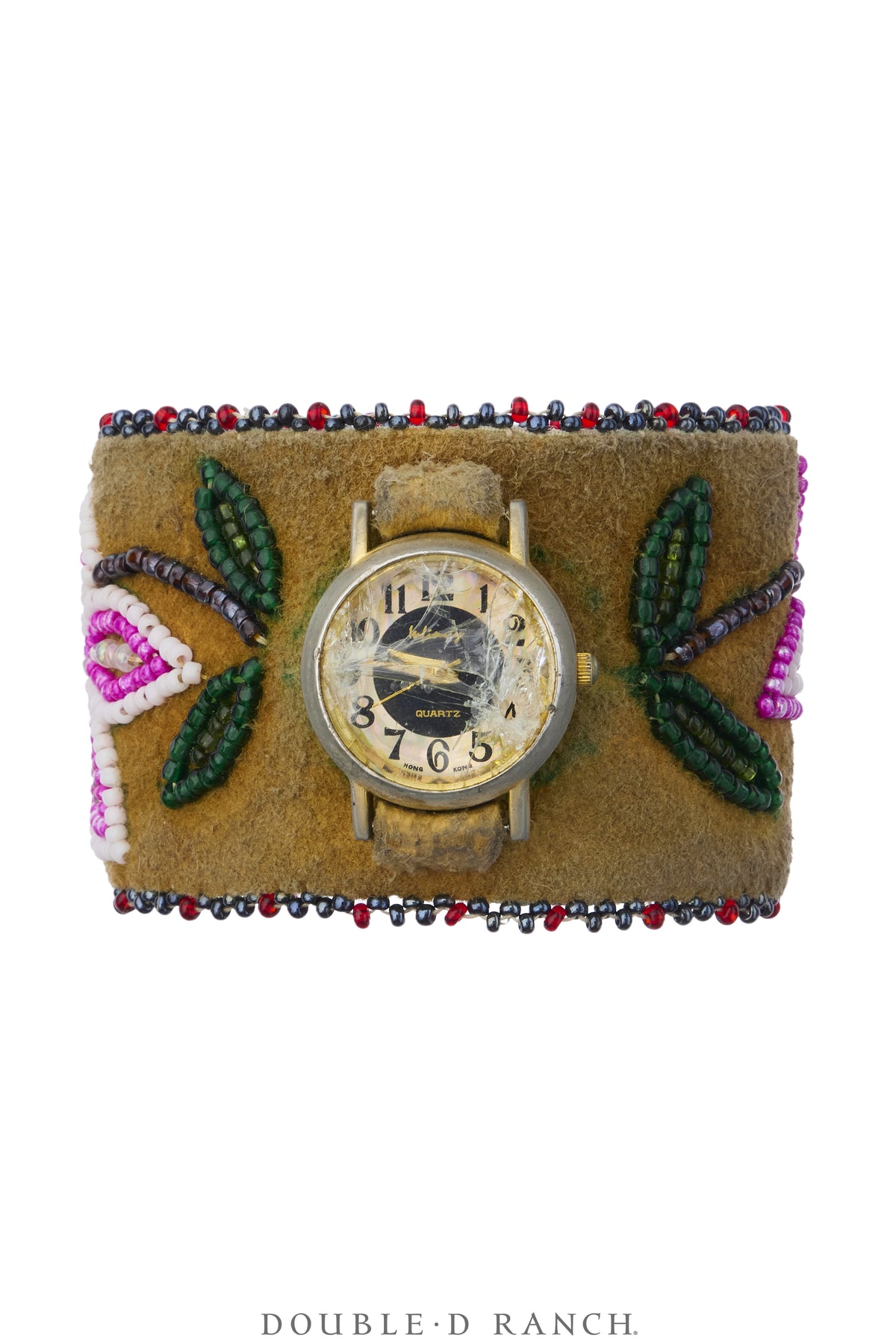 Watch, Beaded, Brain-tanned Leather, Broken Mechanism, Vintage, 1452