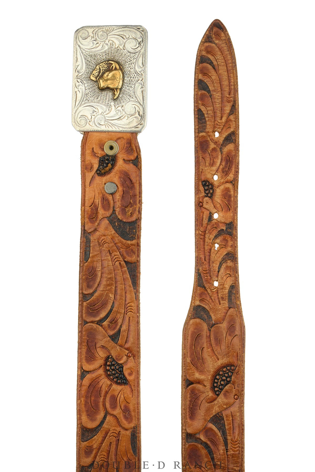 Belt, A Vintage, Buckle, Western, Sterling Silver, Engraved, Hallmark, Vintage, 1037