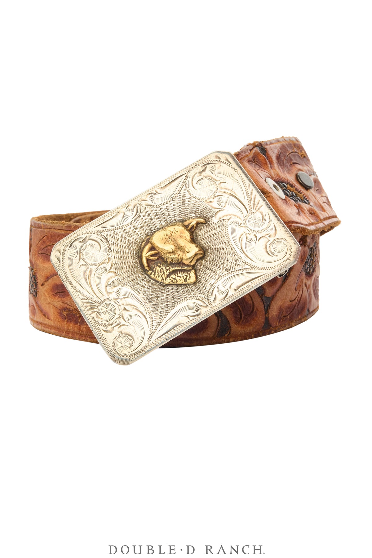Belt, A Vintage, Buckle, Western, Sterling Silver, Engraved, Hallmark, Vintage, 1037