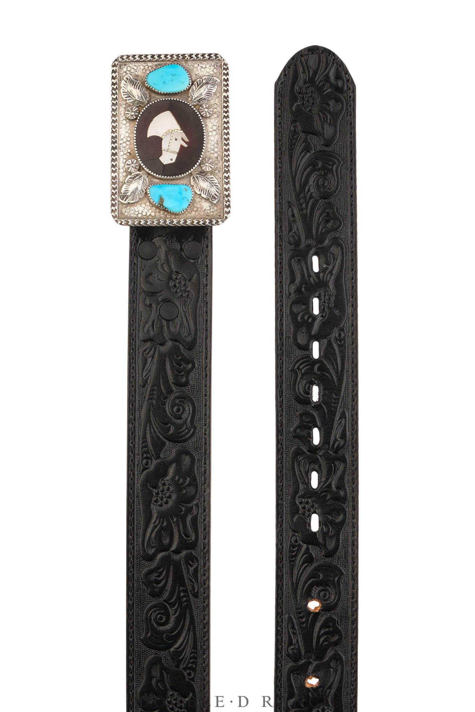 Belt, A Vintage, Buckle, Inlay, Horse Profile, Turquoise, Simplicio Hallmark, Vintage ‘50s, 1055
