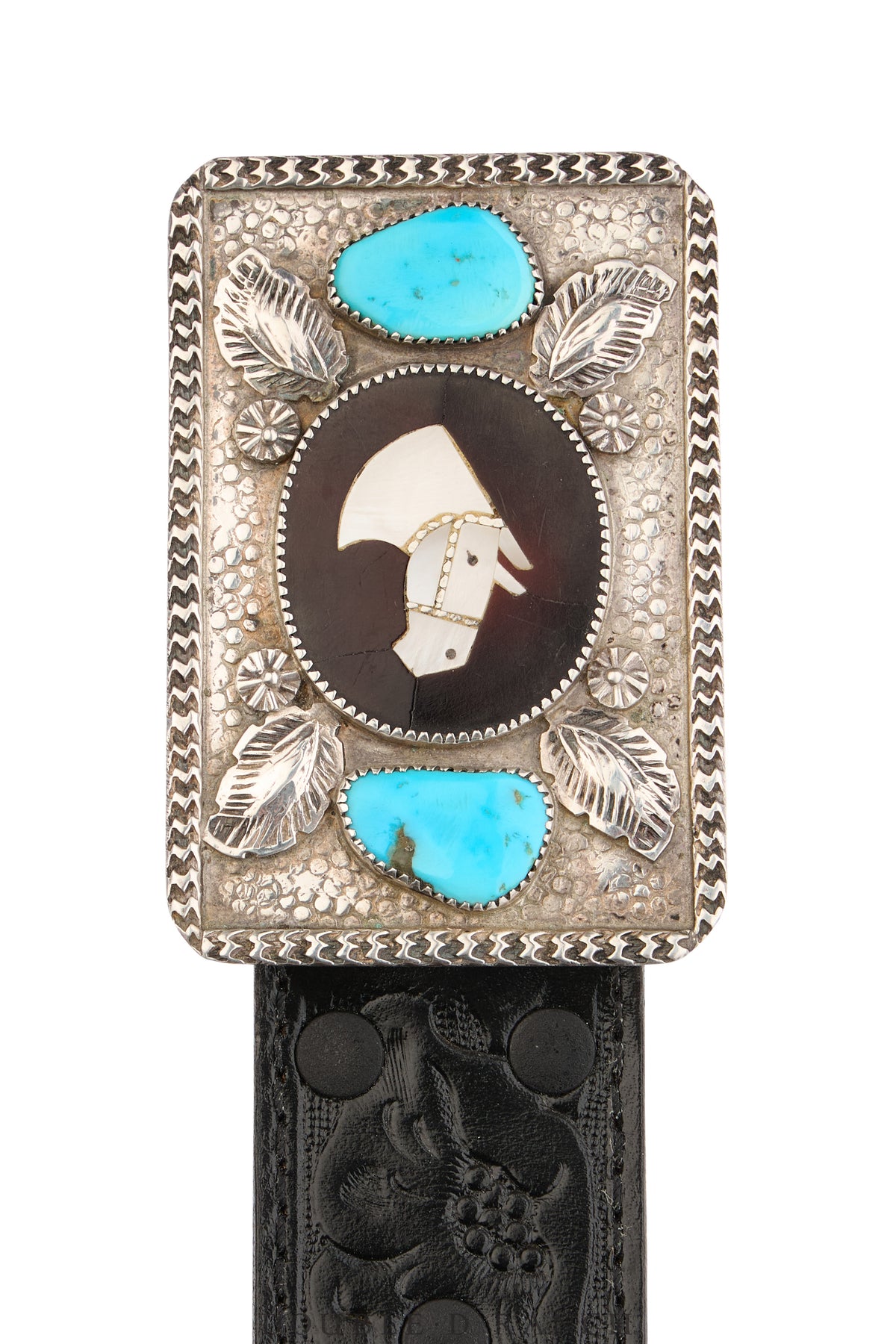 Belt, A Vintage, Buckle, Inlay, Horse Profile, Turquoise, Simplicio Hallmark, Vintage ‘50s, 1055
