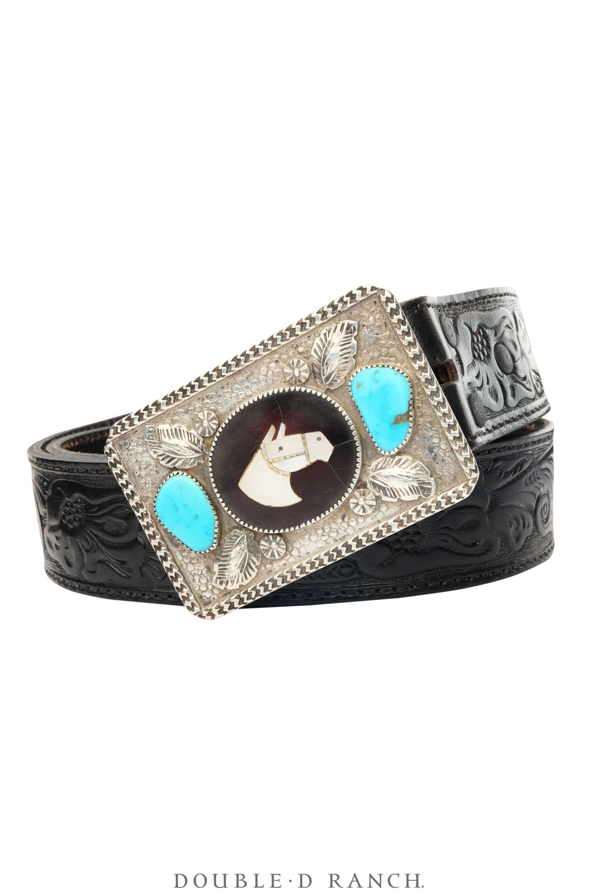 Belt, A Vintage, Buckle, Inlay, Horse Profile, Turquoise, Simplicio Hallmark, Vintage ‘50s, 1055