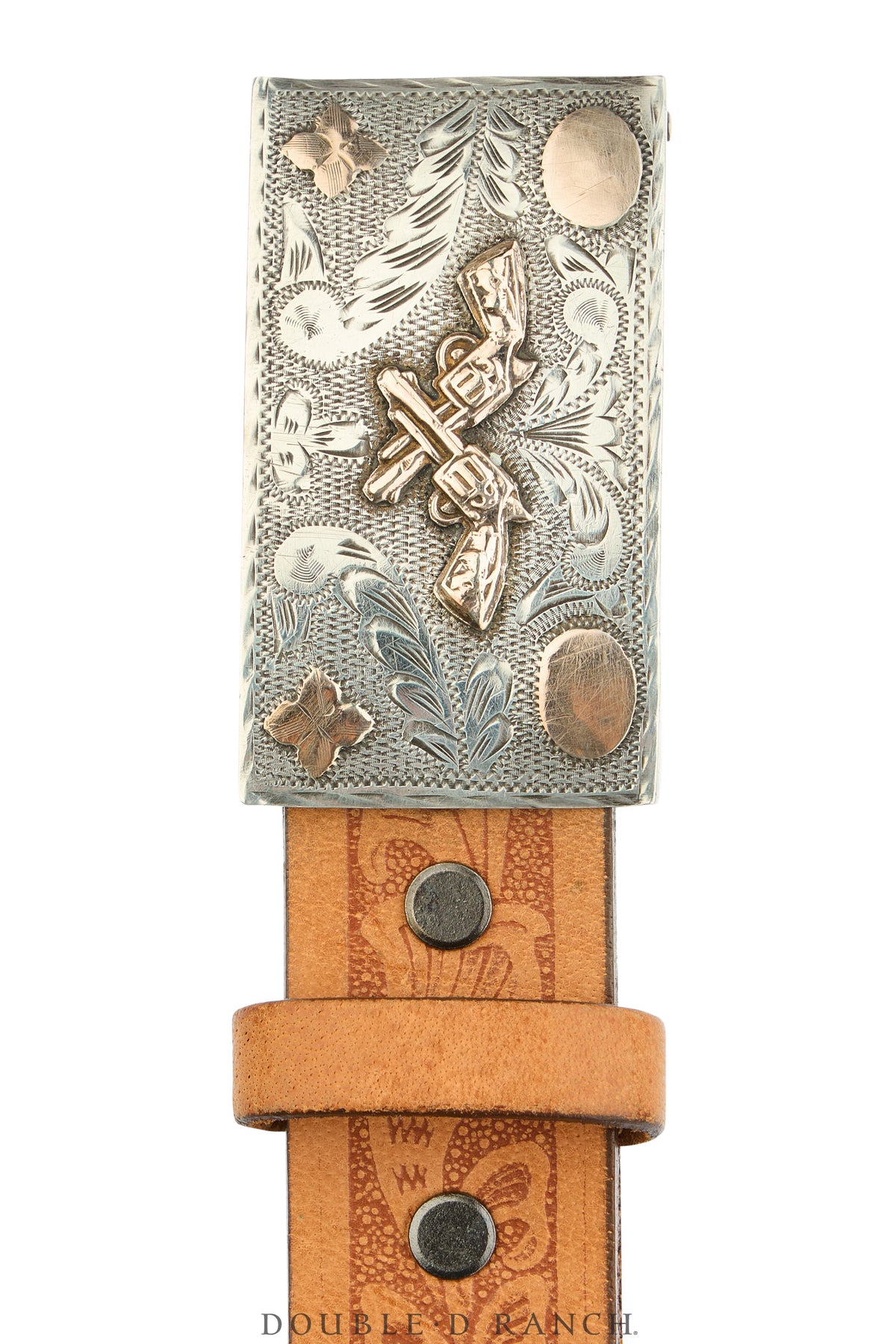 Belt, A Vintage, Buckle, Sterling Silver, Crossed Pistols, Hallmark, Vintage, 1056