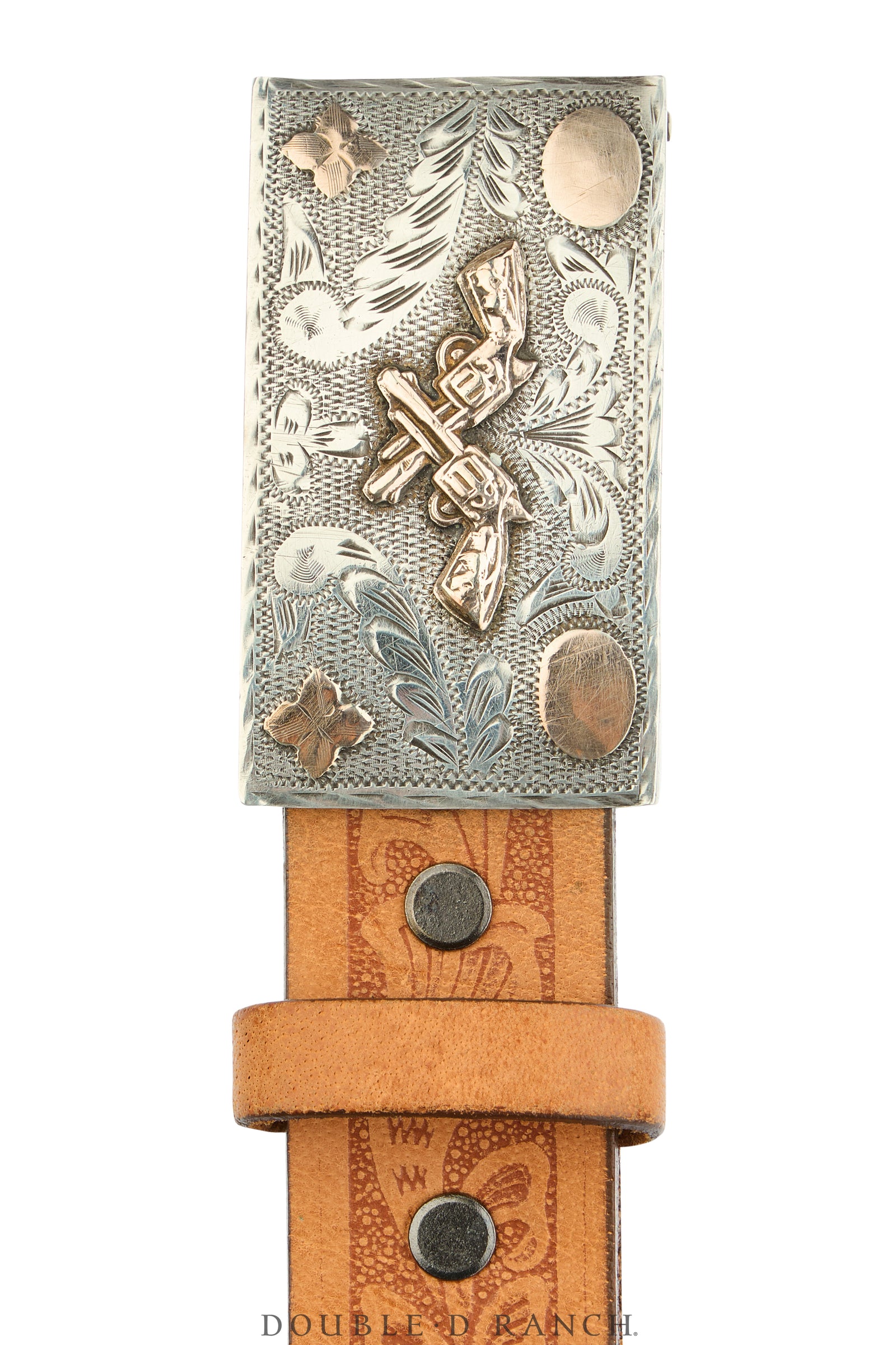 Belt, A Vintage, Buckle, Sterling Silver, Crossed Pistols, Hallmark, Vintage, 1056