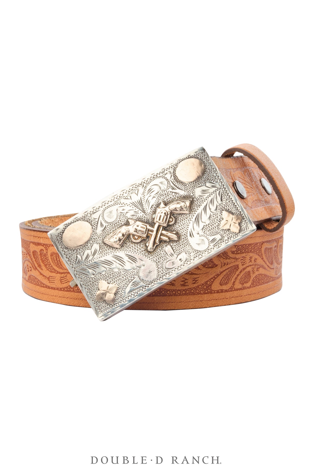 Belt, A Vintage, Buckle, Sterling Silver, Crossed Pistols, Hallmark, Vintage, 1056