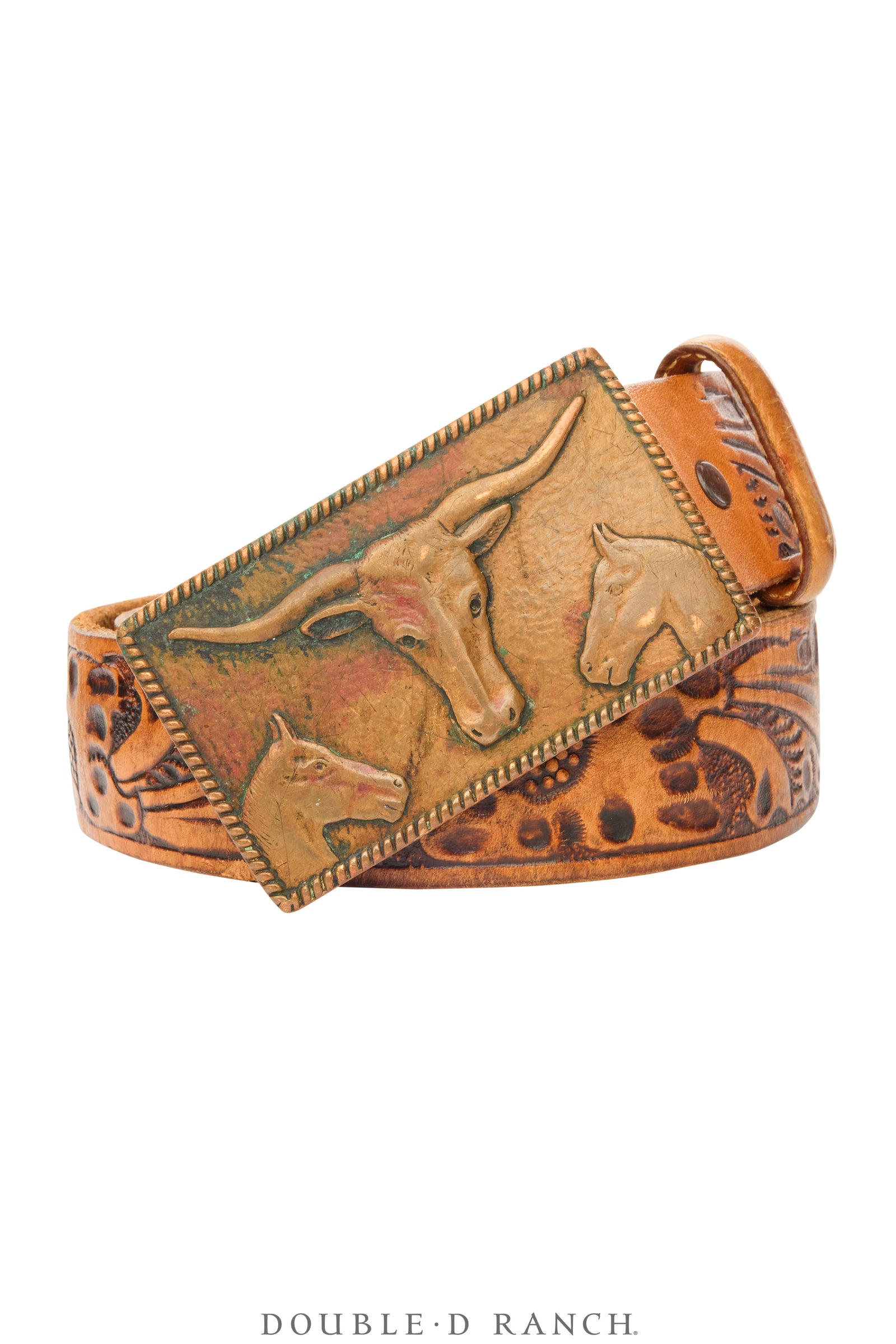 Belt, A Vintage, Buckle Kitsch, Copper, Longhorn, Vintage, 1070