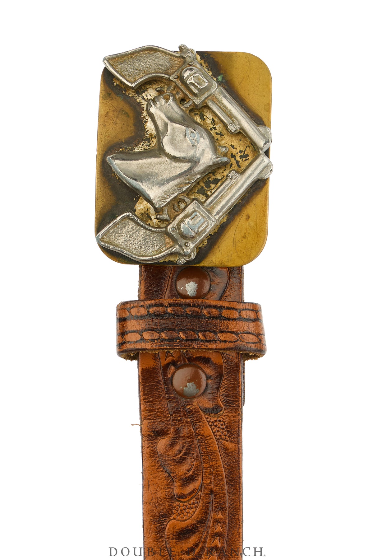 Belt, A Vintage, Buckle Kitsch, Western, Horse With Pistols, Marked, Vintage, 1096