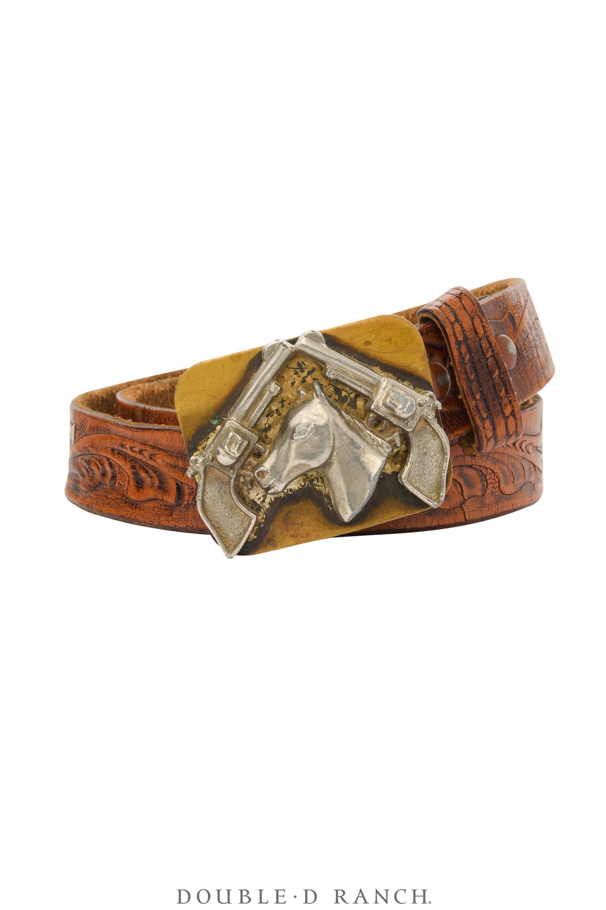 Belt, A Vintage, Buckle Kitsch, Western, Horse With Pistols, Marked, Vintage, 1096