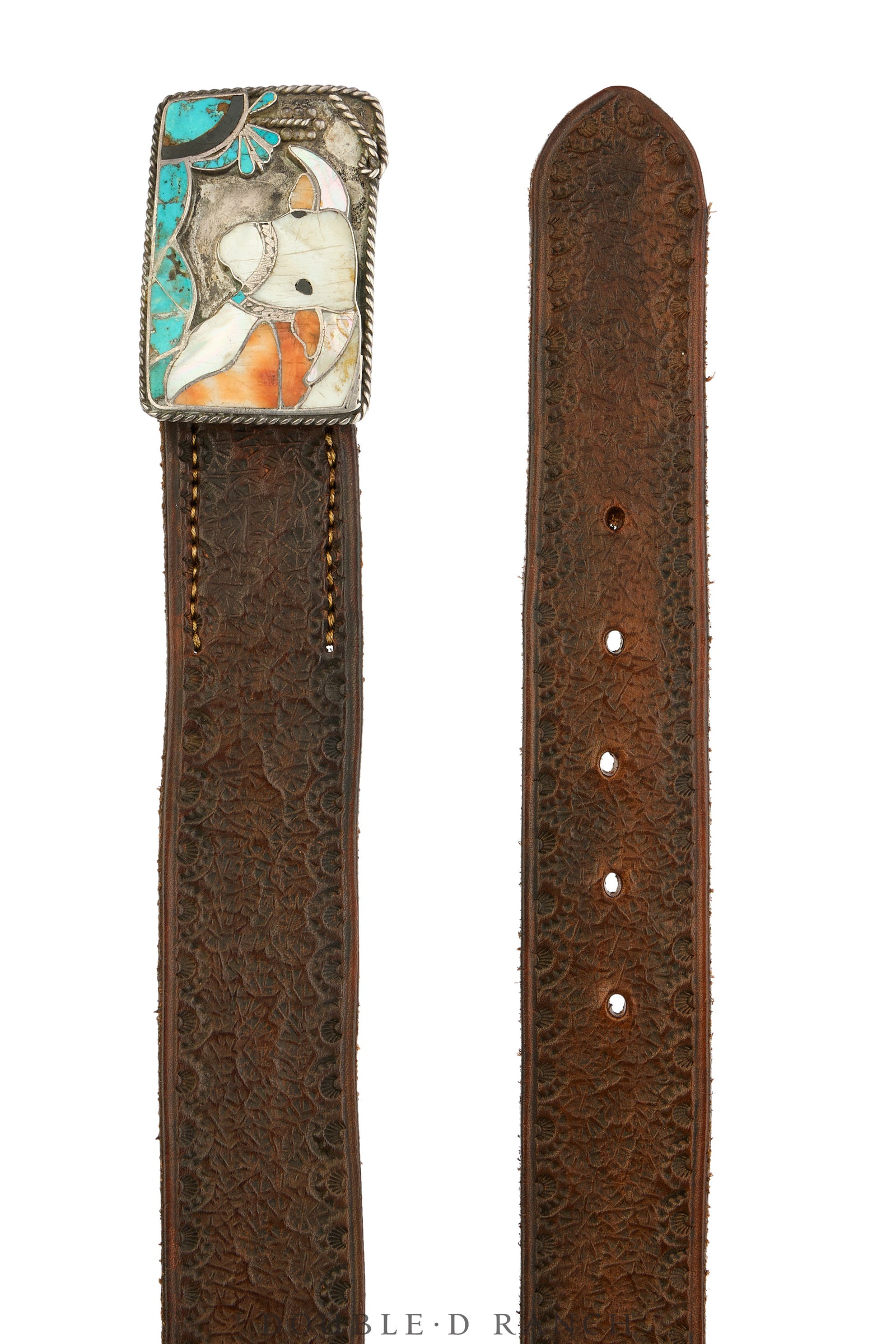 Belt, A Vintage, Buckle, Inlay, Steer, Zuni, Vintage, 1103