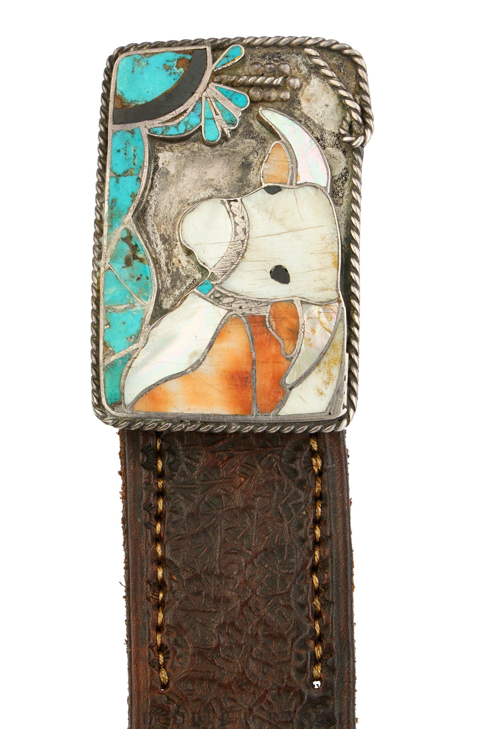 Belt, A Vintage, Buckle, Inlay, Steer, Zuni, Vintage, 1103