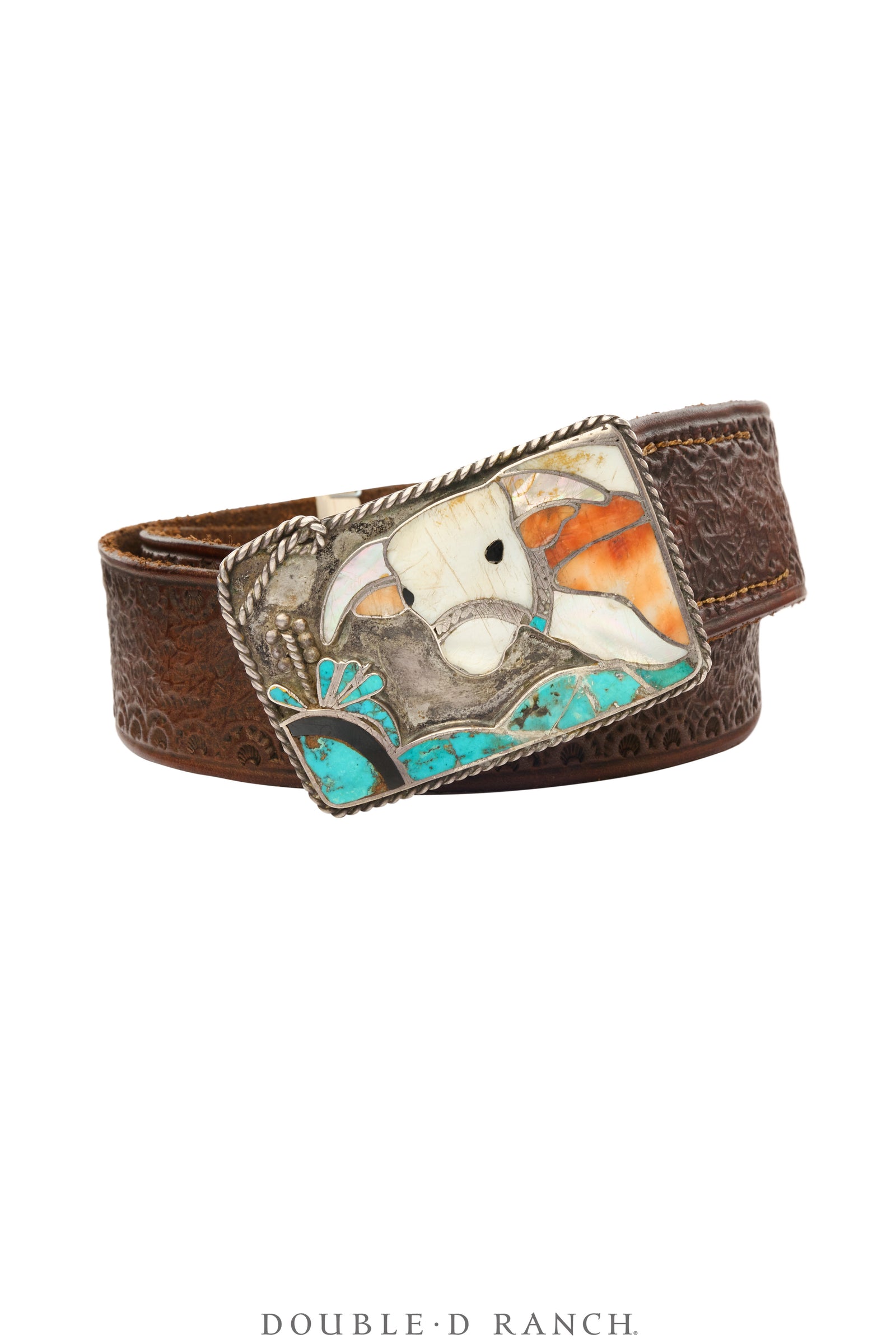 Belt, A Vintage, Buckle, Inlay, Steer, Zuni, Vintage, 1103
