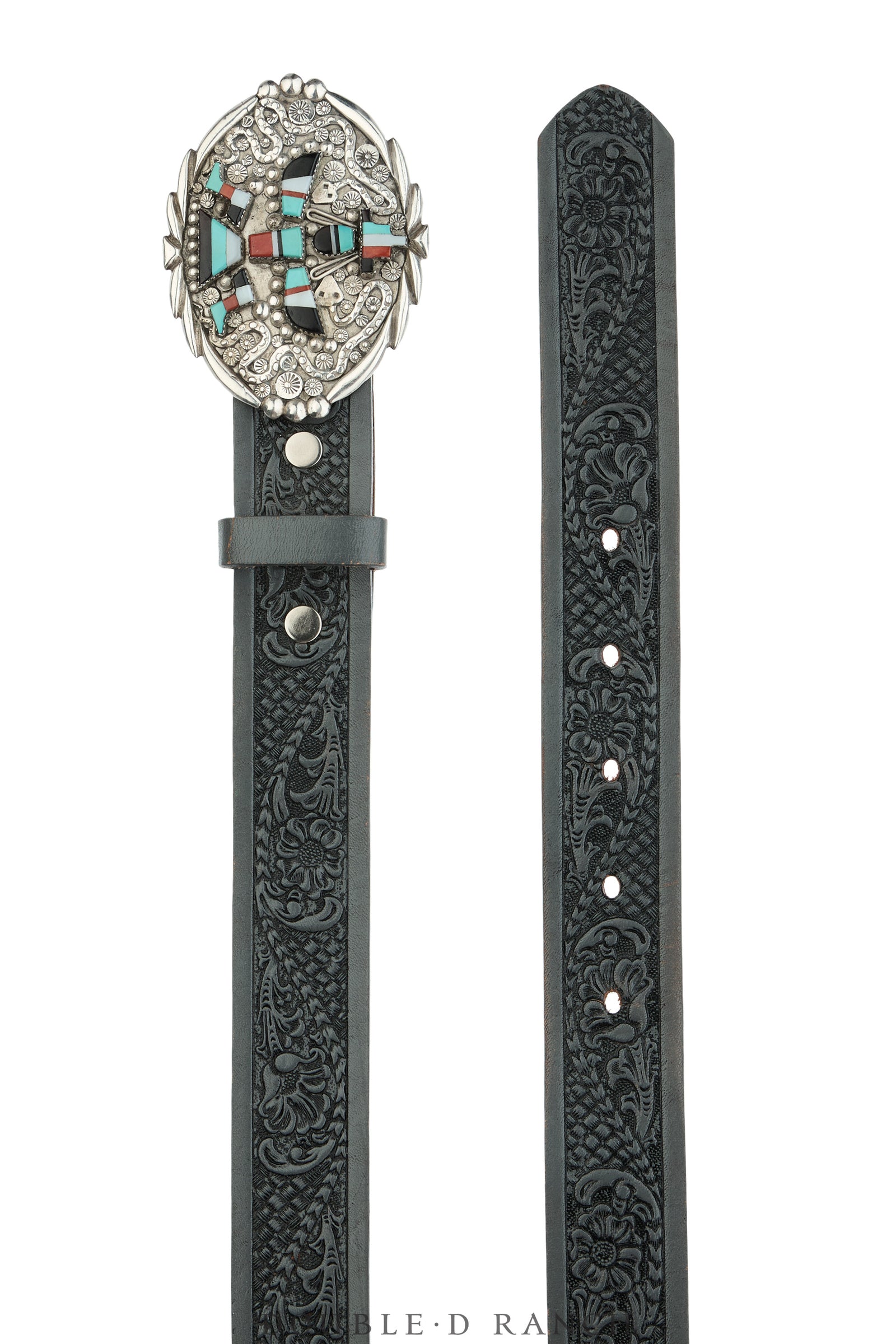 Belt, A Vintage, Buckle, Inlay, Turquoise & Mixed Stones, Knifewing, Vacit Hallmark, Vintage, 1104