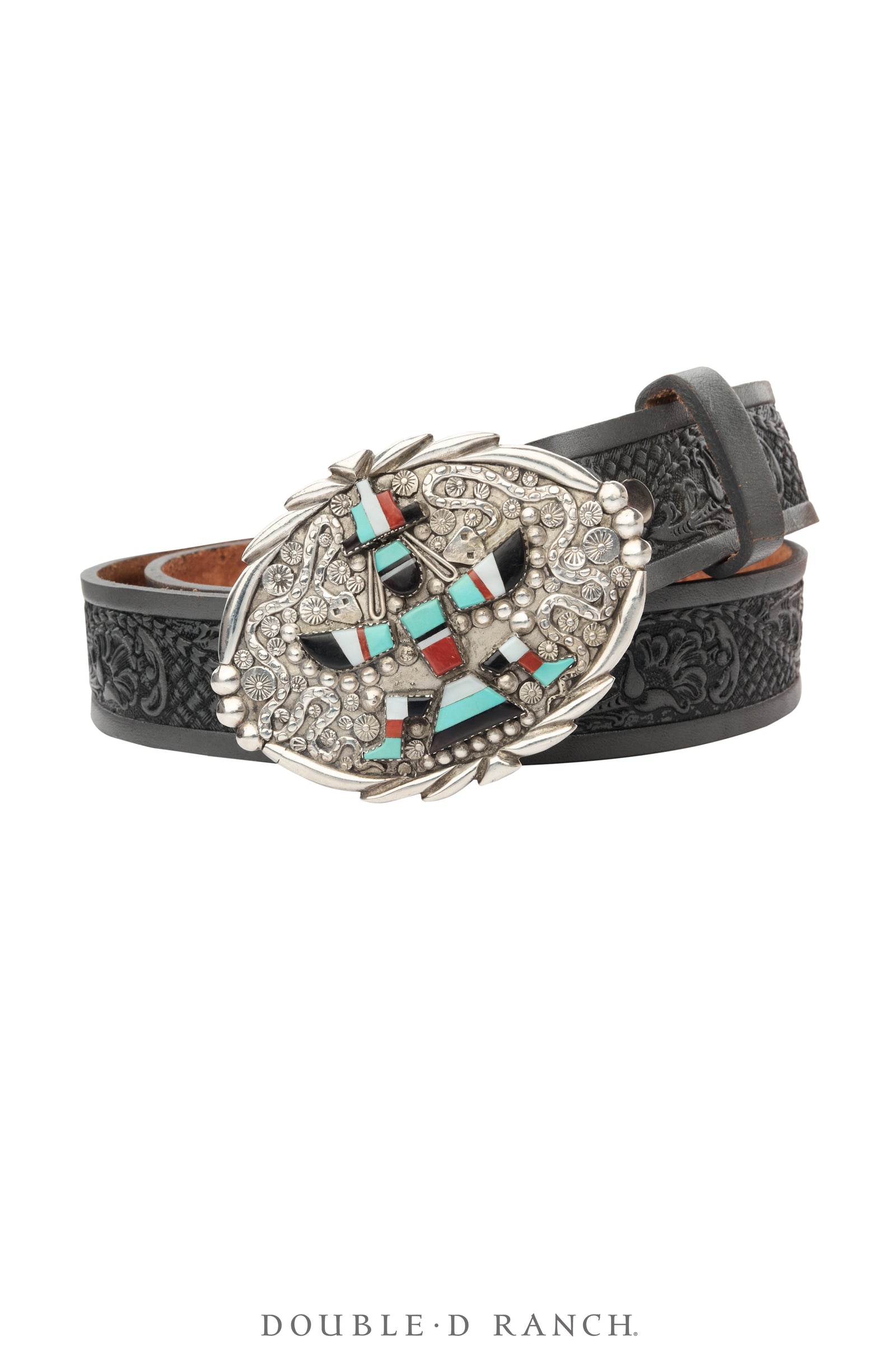 Belt, A Vintage, Buckle, Inlay, Turquoise & Mixed Stones, Knifewing, Vacit Hallmark, Vintage, 1104
