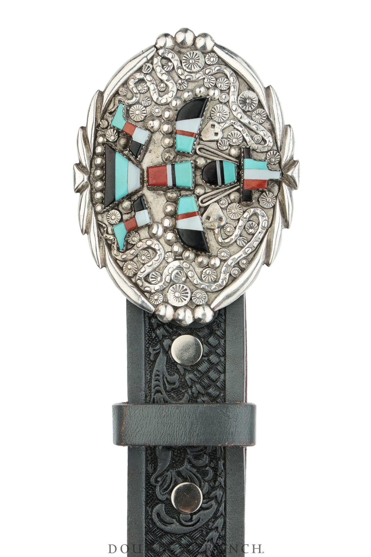 Belt, A Vintage, Buckle, Inlay, Turquoise & Mixed Stones, Knifewing, Vacit Hallmark, Vintage, 1104