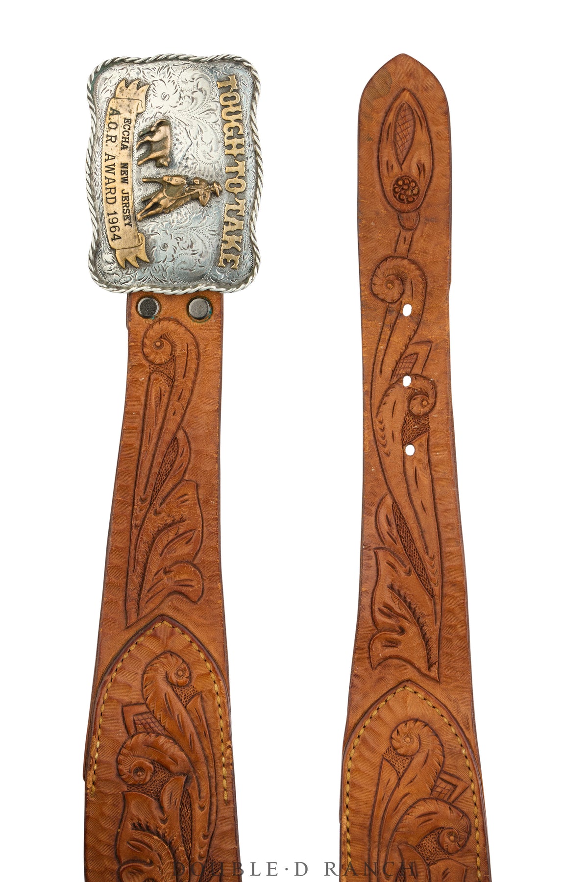 Belt, A Vintage, Buckle, Western, Cutting, "Tough To Take," Sterling Silver, Hallmark, Vintage, 1110