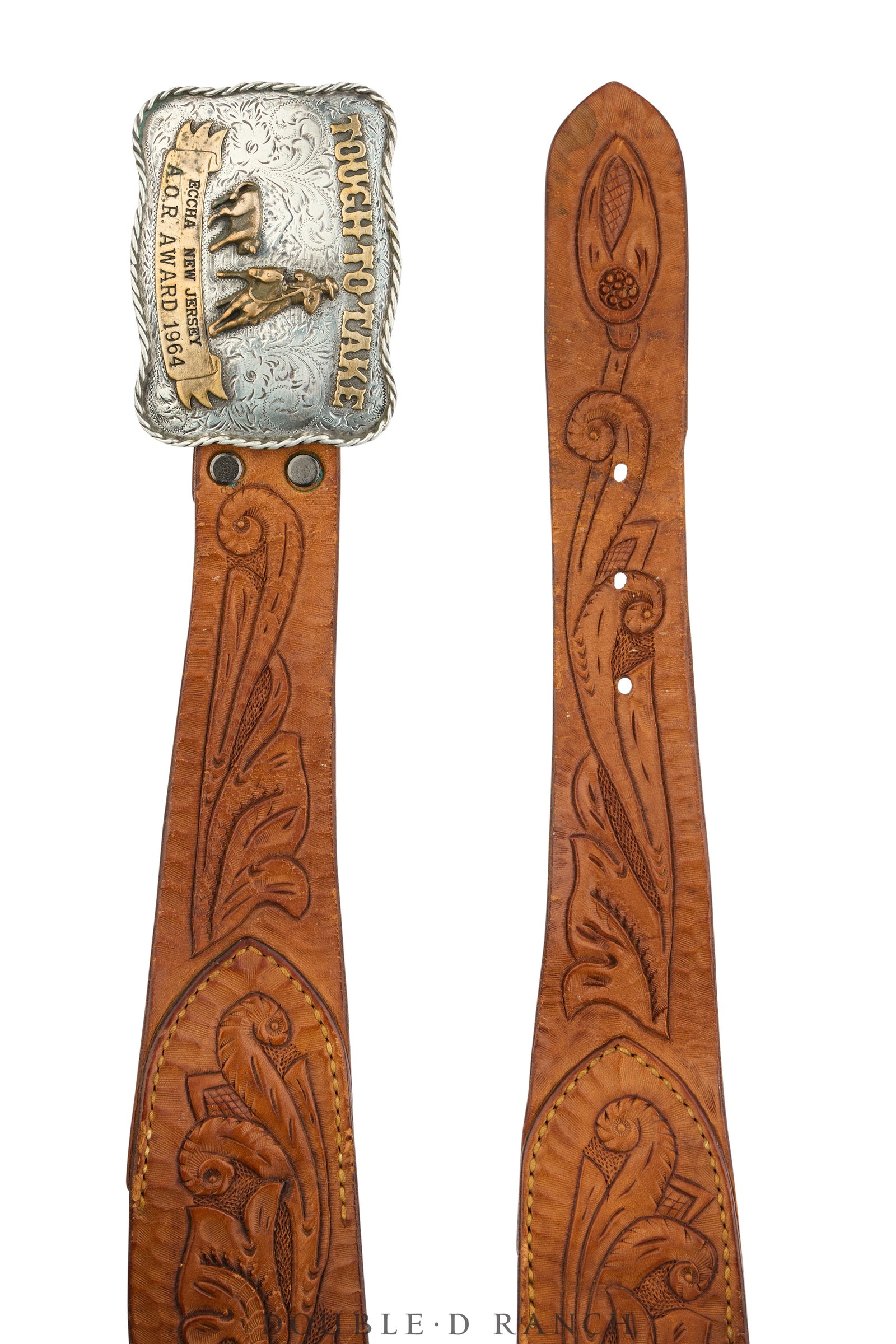 Belt, A Vintage, Buckle, Western, Cutting, "Tough To Take," Sterling Silver, Hallmark, Vintage, 1110