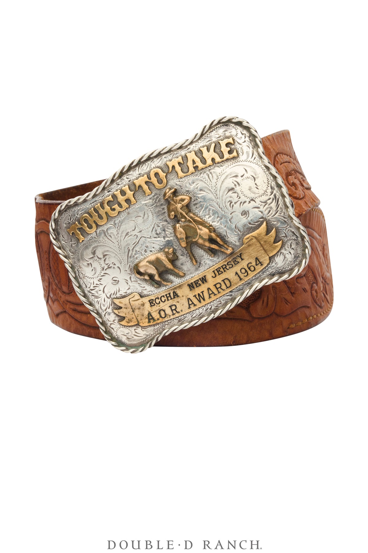 Belt, A Vintage, Buckle, Western, Cutting, "Tough To Take," Sterling Silver, Hallmark, Vintage, 1110