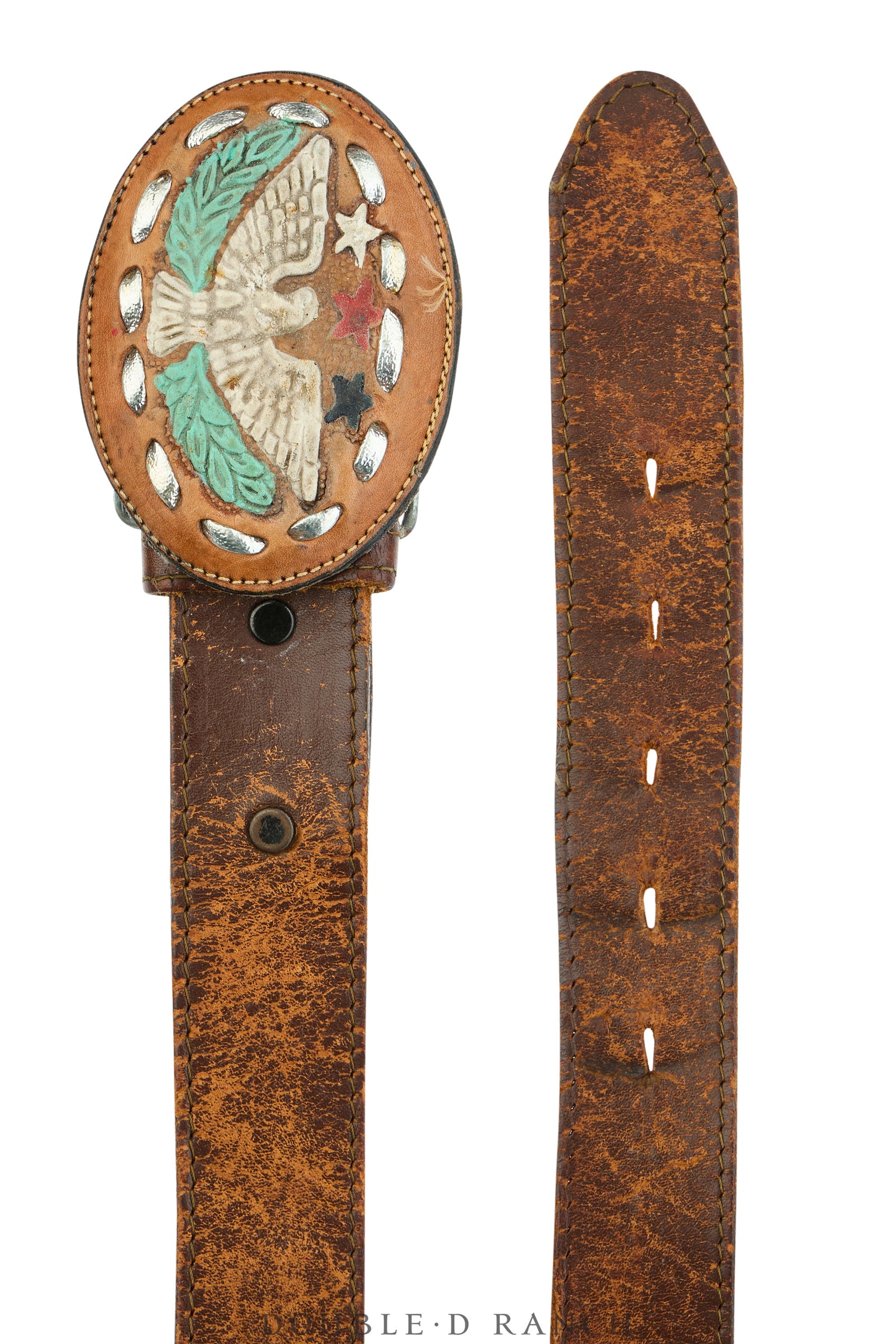 Belt, A Vintage, Buckle, Western, Leather, Patriotic, Vintage, 1114