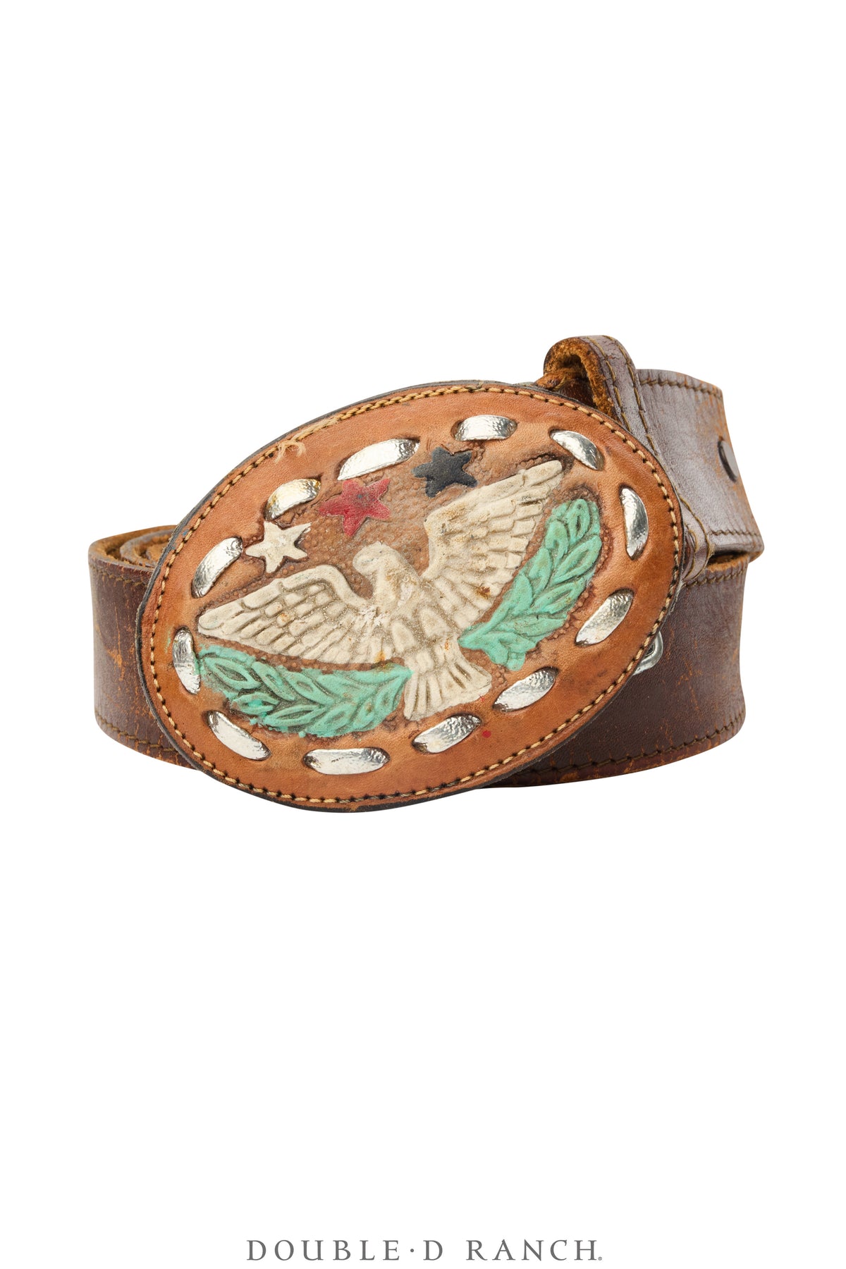 Belt, A Vintage, Buckle, Western, Leather, Patriotic, Vintage, 1114