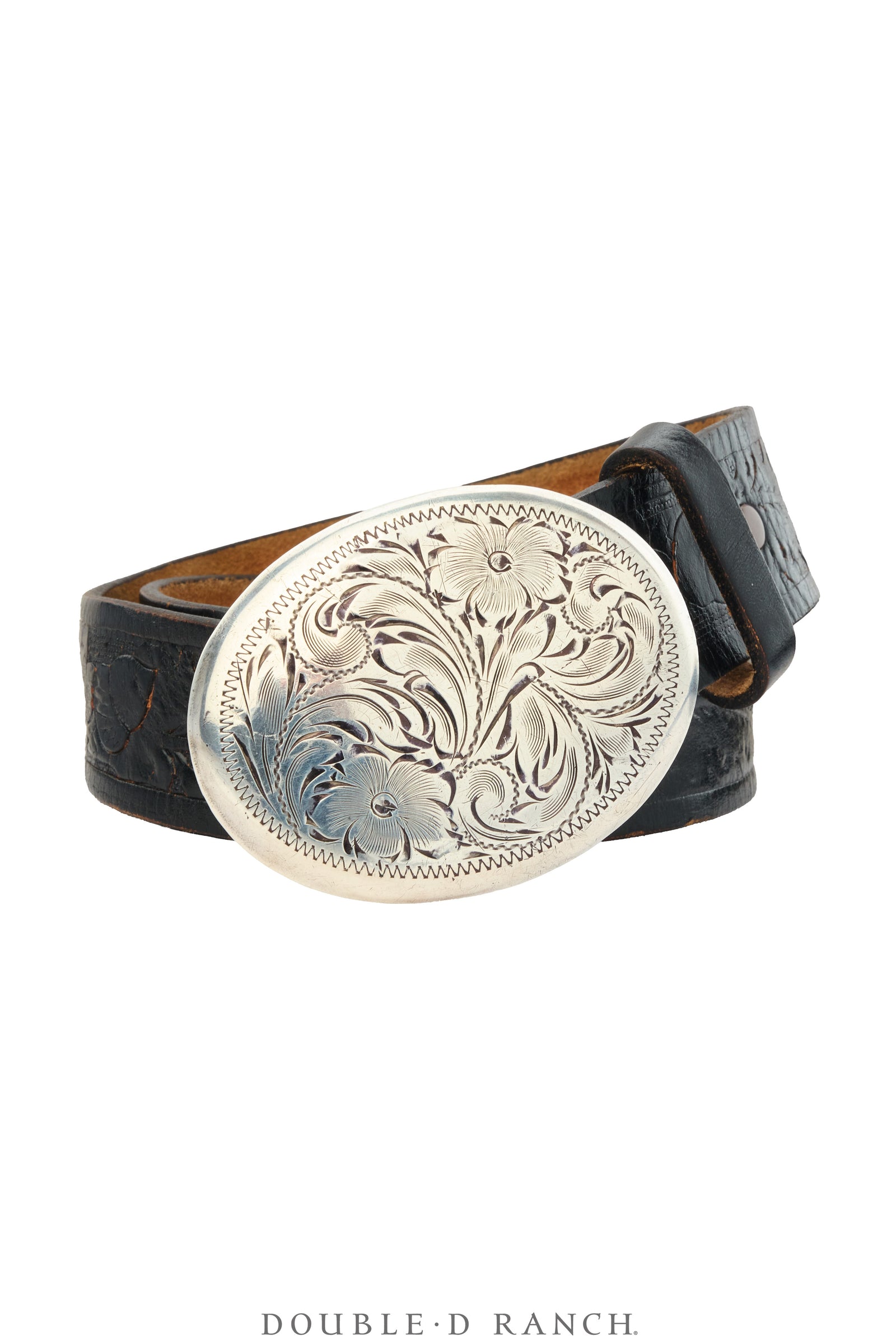 Belt, A Vintage, Buckle, Western, Sterling Silver, Hand Engraved, Hallmark, Vintage, 1119