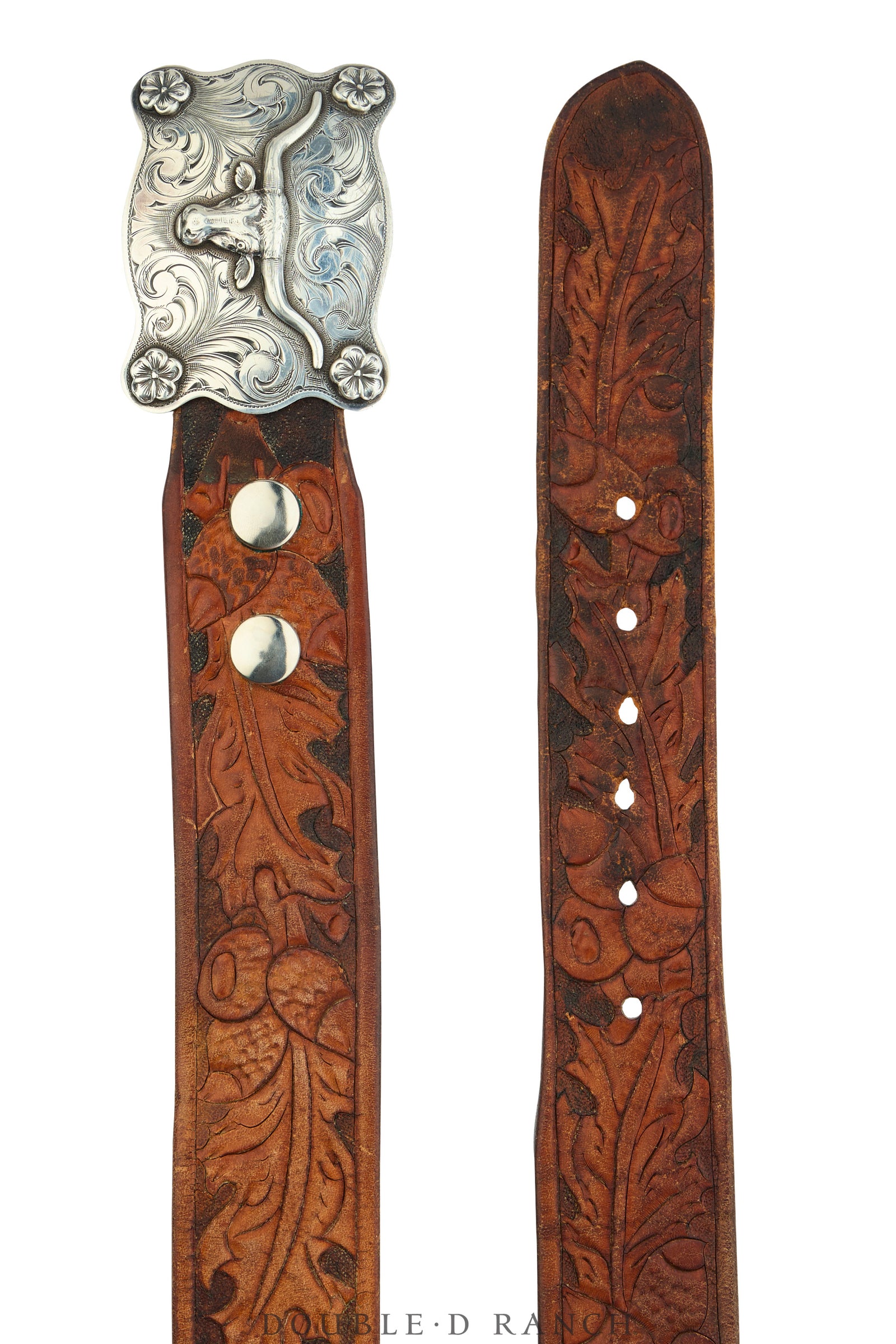 Belt, A Vintage,  Western, Sterling Silver, Longhorn, Hand Engraved, Matt Hackett Hallmark, Vintage, 1128