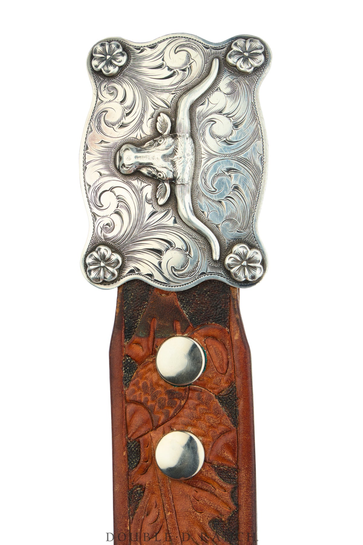 Belt, A Vintage,  Western, Sterling Silver, Longhorn, Hand Engraved, Matt Hackett Hallmark, Vintage, 1128