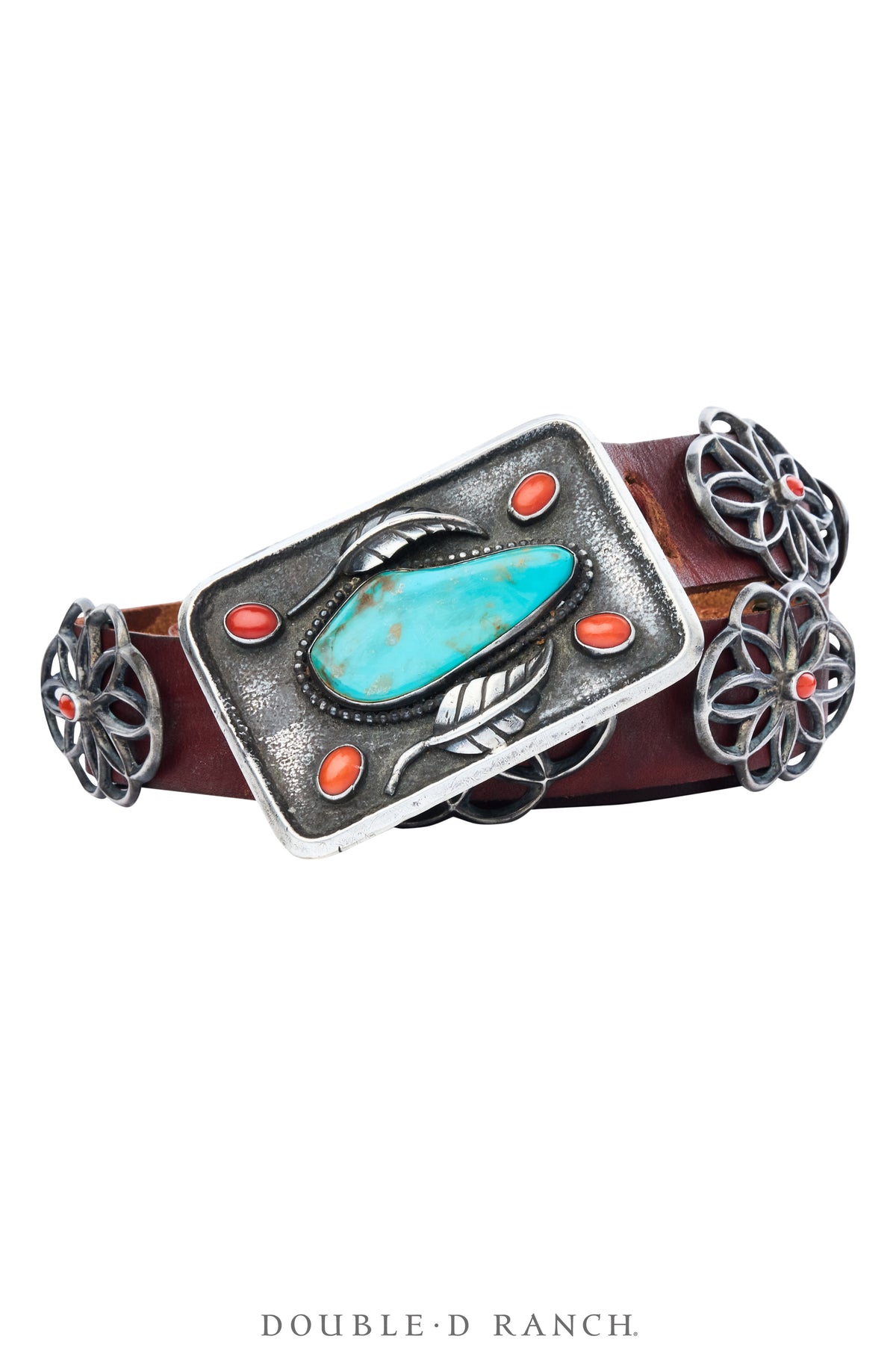 Belt, A Vintage, Concho, Turquoise &amp; Coral, Hallmark, Vintage, 1136