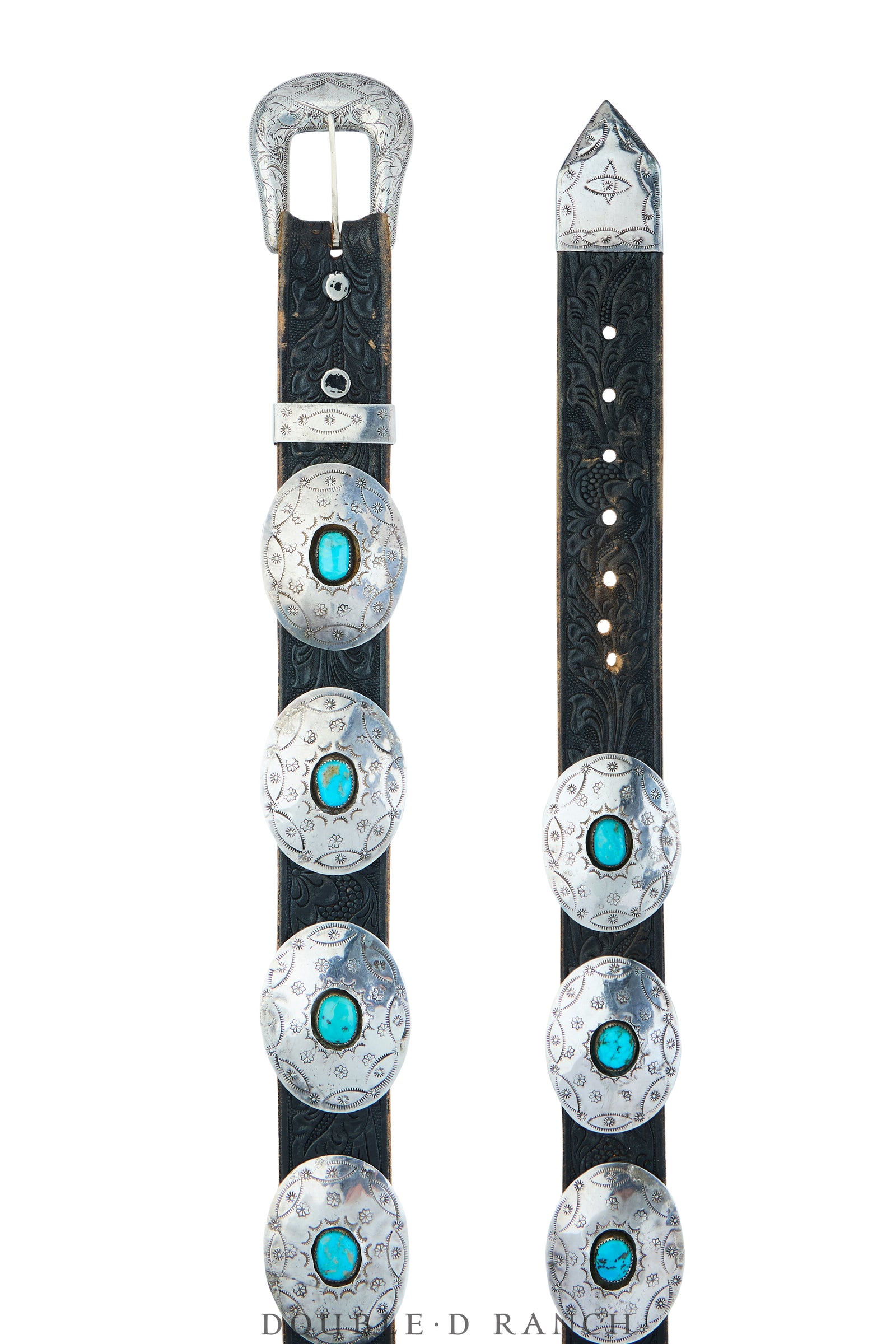 Belt, A Vintage, Concho, Turquoise, Tooled Leather Strap, Hallmark, Vintage, 1137
