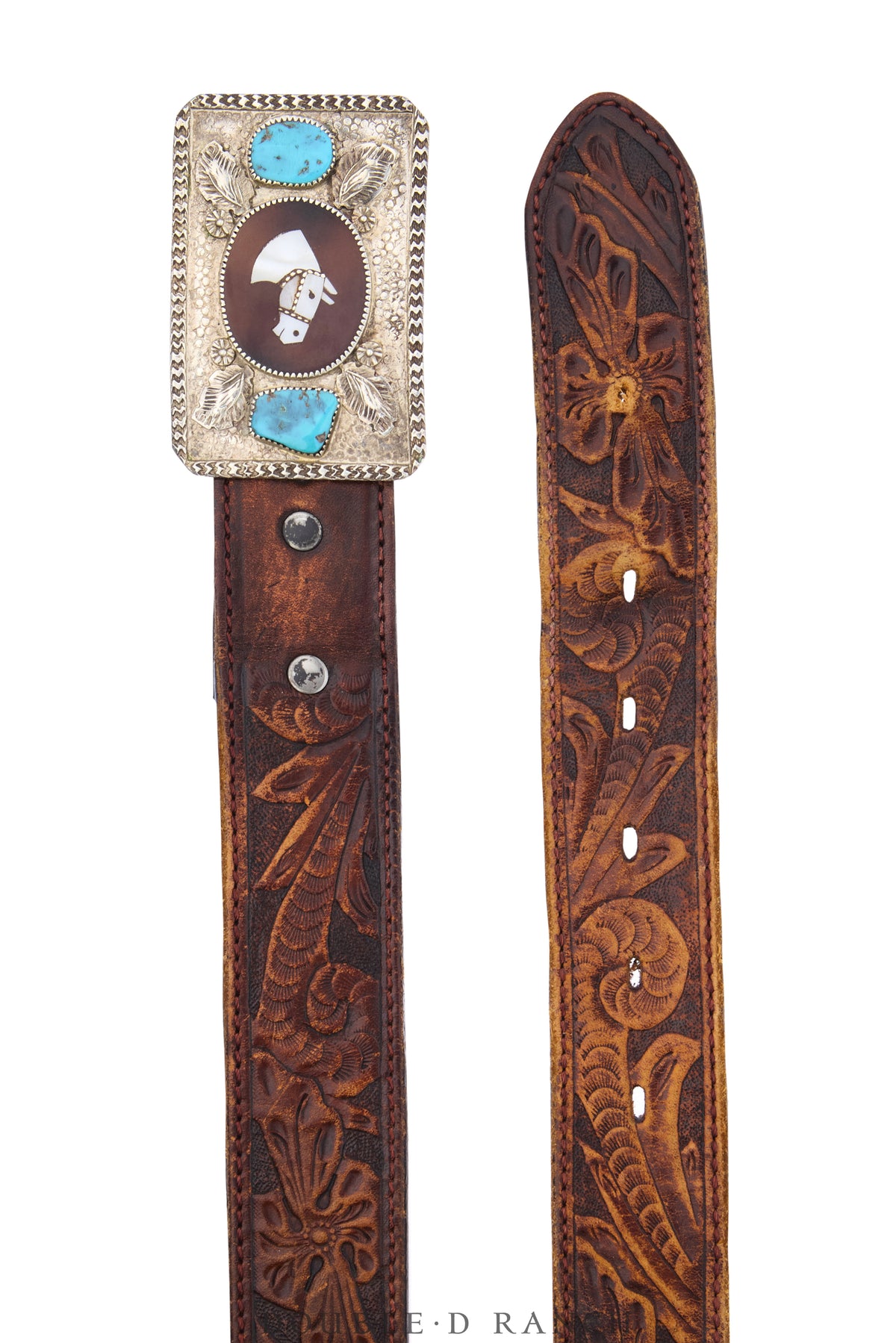 Belt, A Vintage, Buckle, Inlay, Horse Profile, Turquoise, Simplicio Hallmark, Vintage ‘50s, 1148