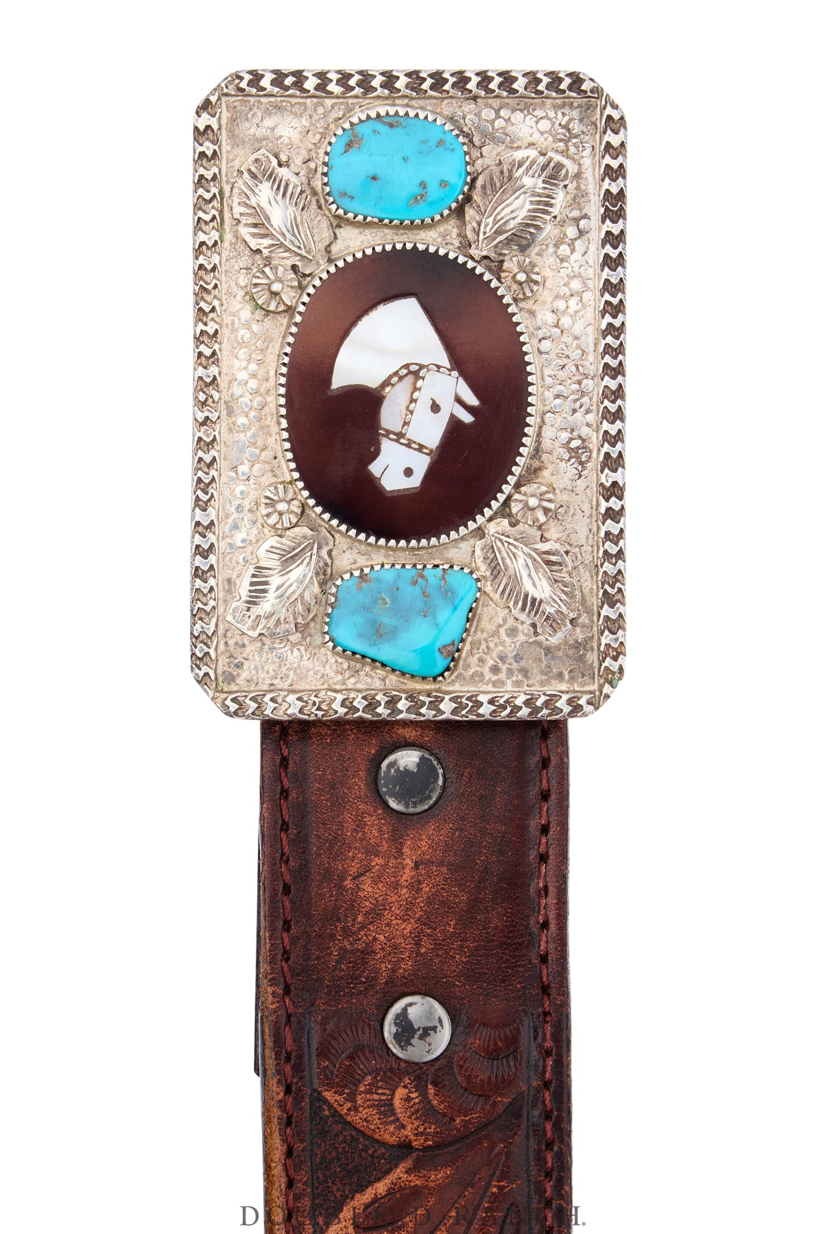 Belt, A Vintage, Buckle, Inlay, Horse Profile, Turquoise, Simplicio Hallmark, Vintage ‘50s, 1148