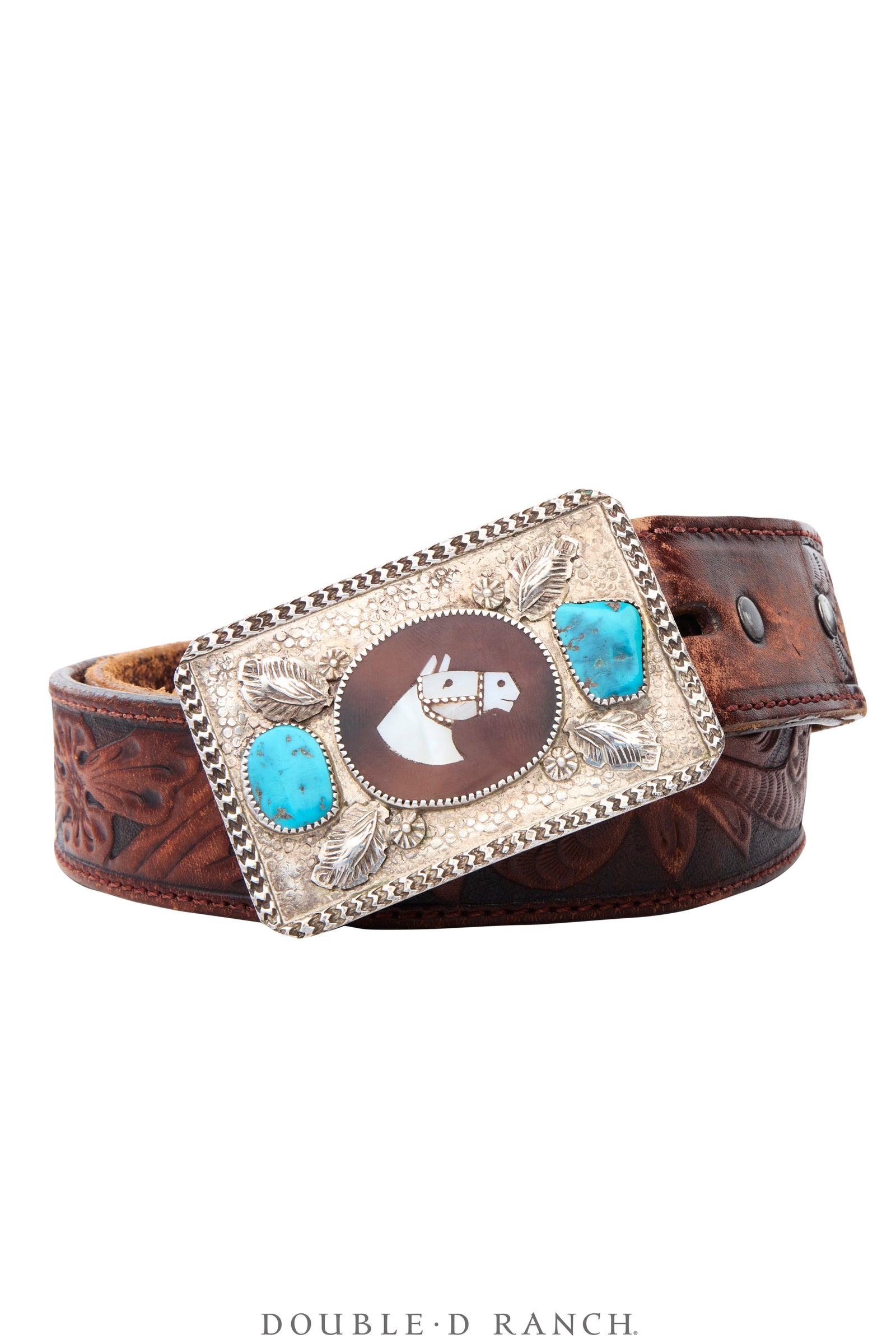 Belt, A Vintage, Buckle, Inlay, Horse Profile, Turquoise, Simplicio Hallmark, Vintage ‘50s, 1148