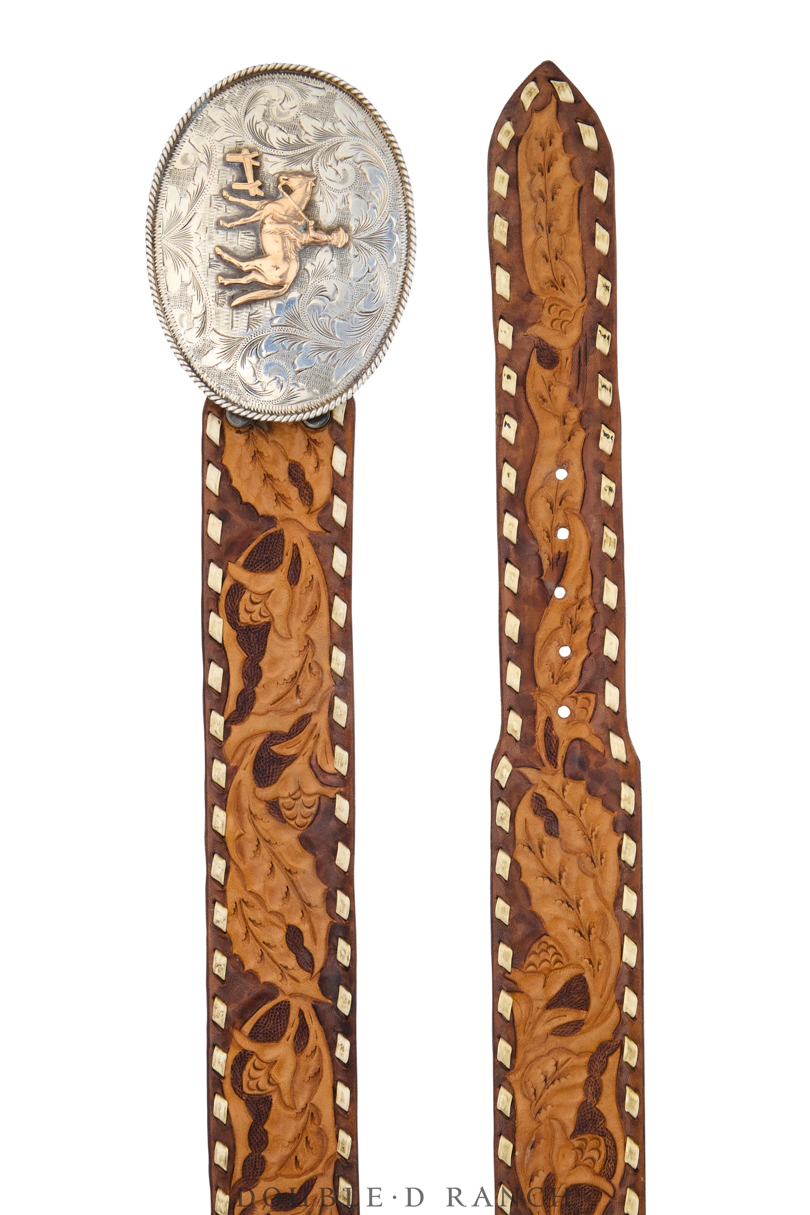 Belt, A Vintage, Buckle, Western, Equestrian, Sterling Silver & 10k Gold, Hallmark, Vintage, 1153