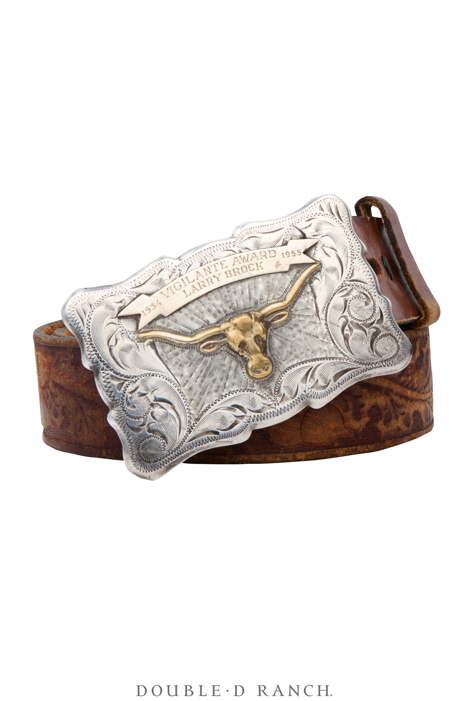 Belt, A Vintage, Buckle, Western, Longhorn, Sterling Silver, "Vigilante Award," Hallmark, Vintage, ‘55, 1157
