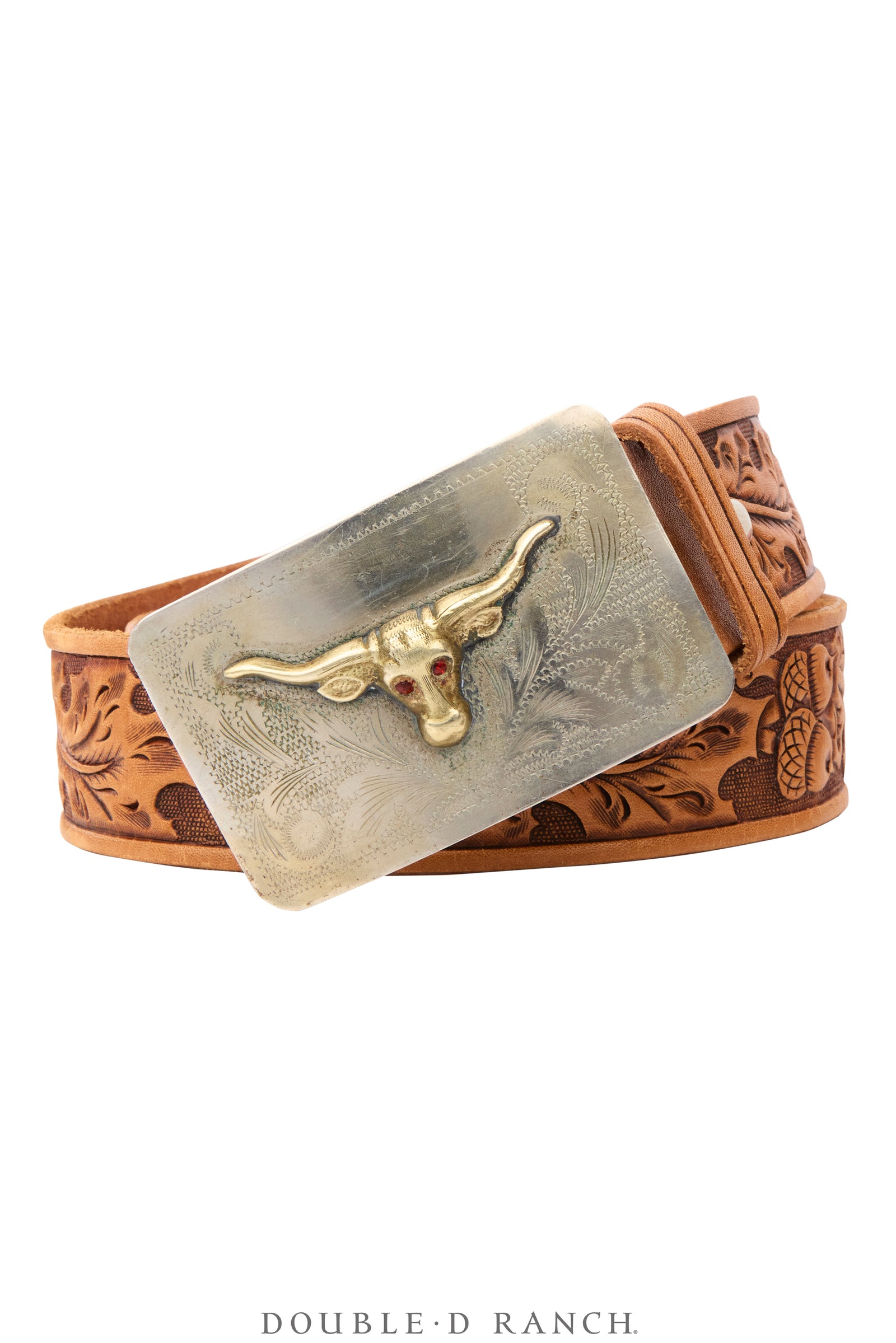 Belt, A Vintage, Buckle, Western, Longhorn, Sterling Silver With Stones, Hallmark, Vintage, 1165