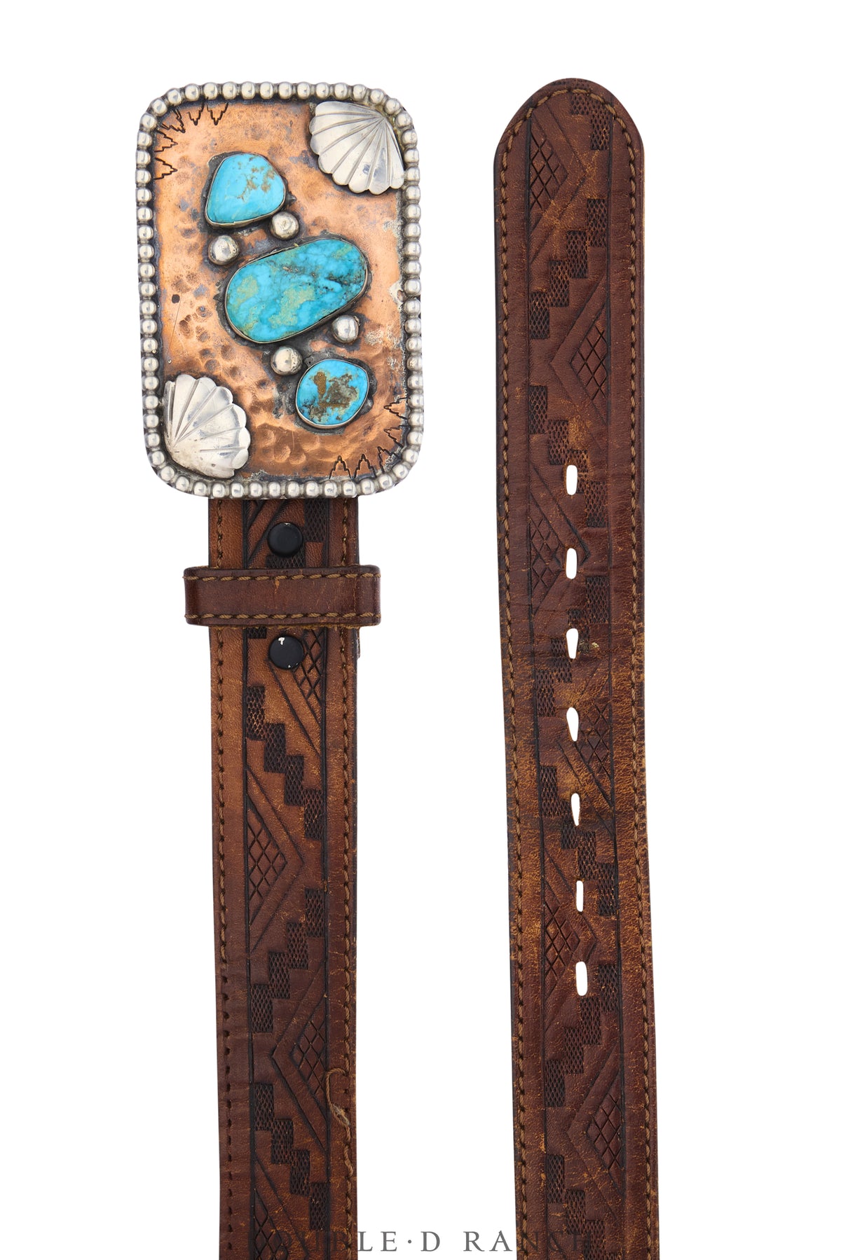 Belt, A Vintage, Buckle, Concho, Turquoise, Sterling Silver & Copper, Unique, Vintage, 1187